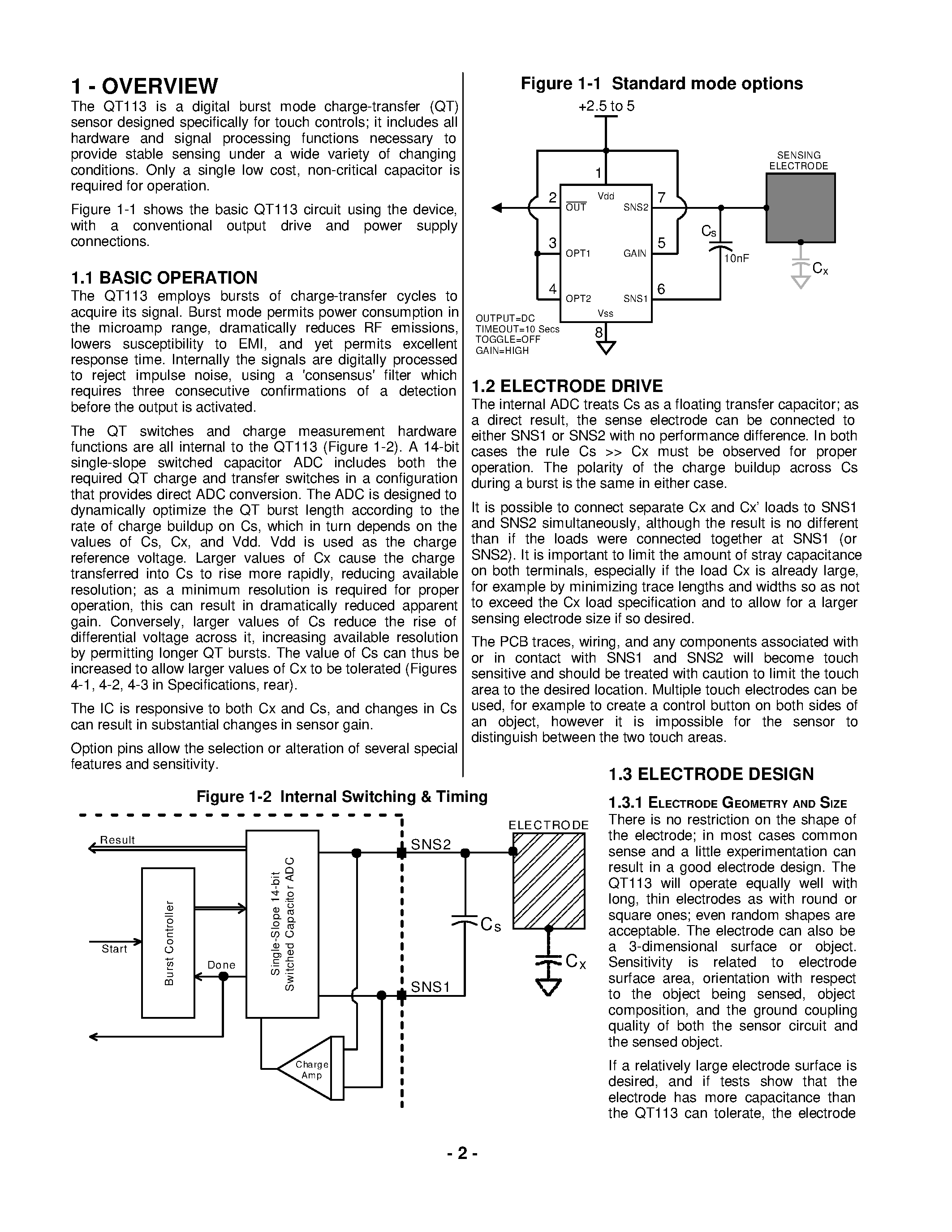 Datasheet QT113-D - CHARGE-TRANSFER TOUCH SENSOR page 2