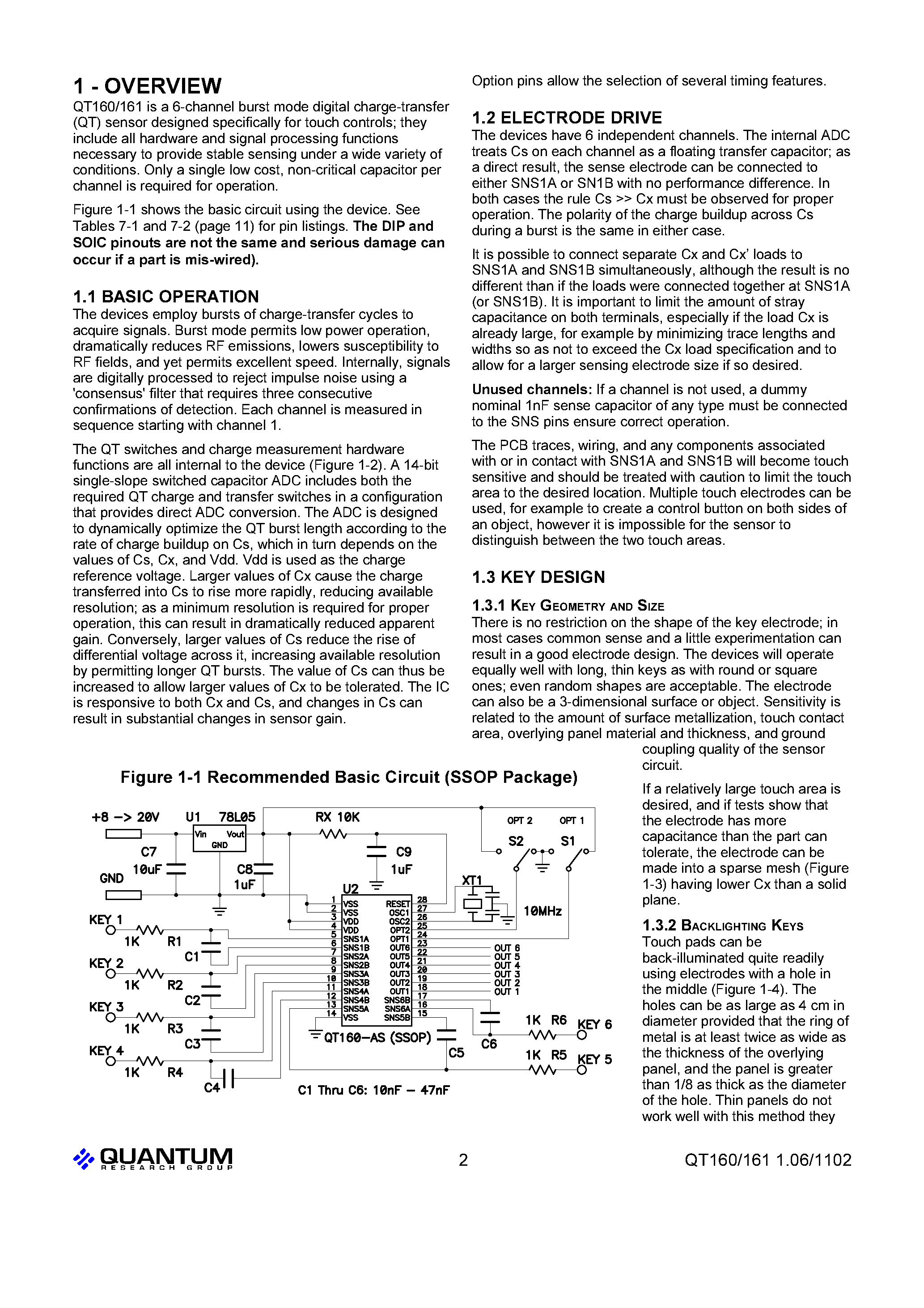 Даташит QT160 - 6 KEY CHARGE TRANSFER QTOUCH SENSOR IC страница 2
