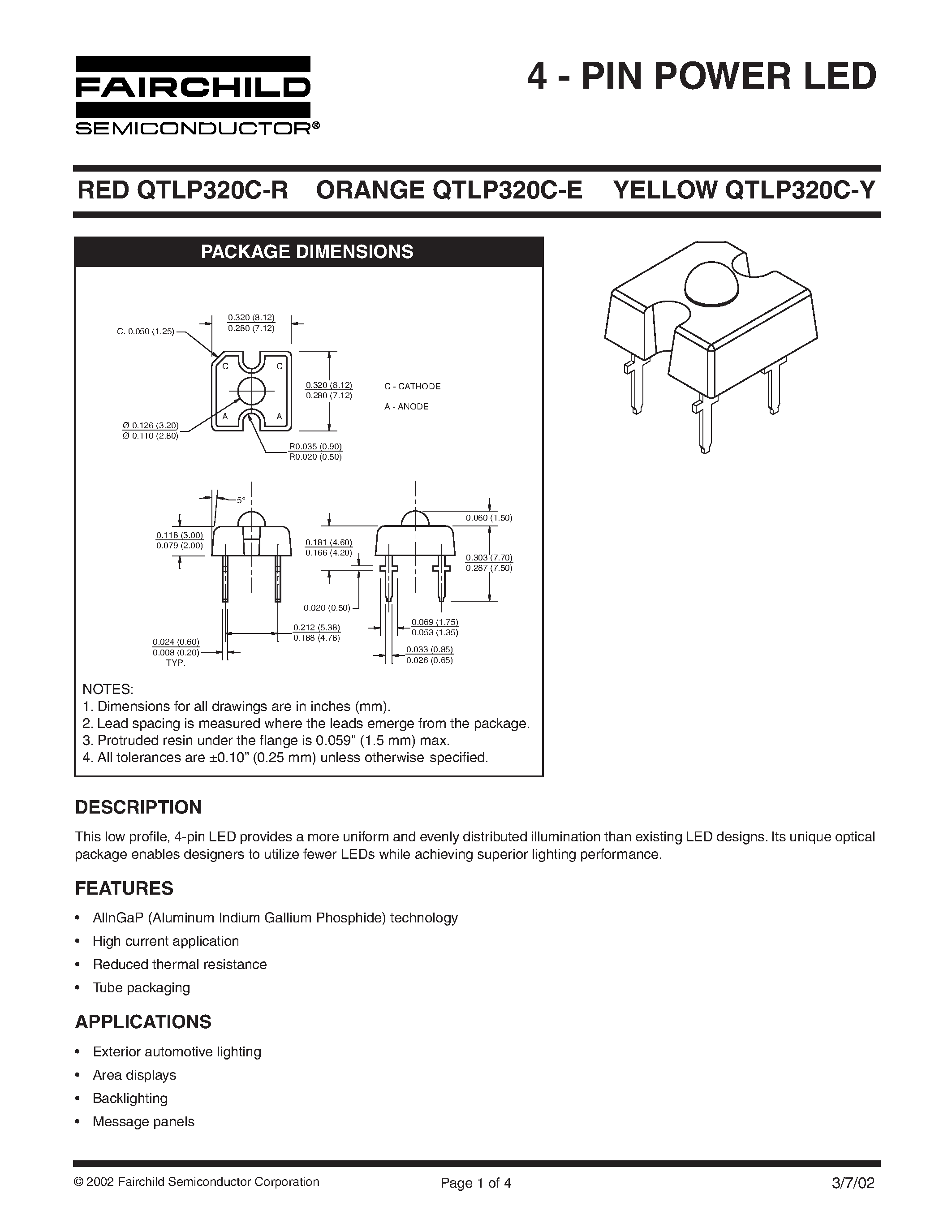 Datasheet QTLP320C-R - 4 - PIN POWER LED page 1