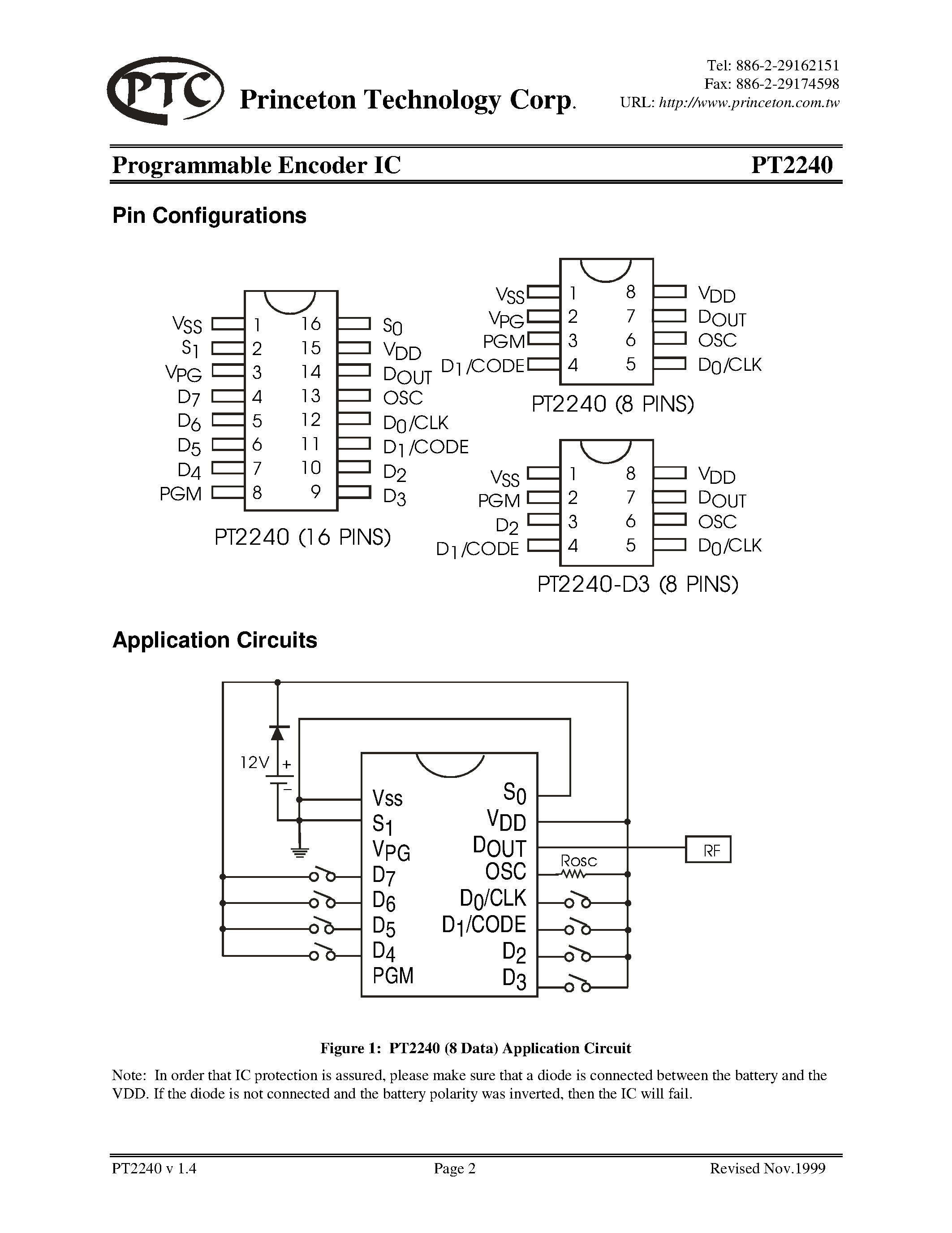 Даташит на микросхему PT2240-S страница 2 Даташит PT2240-S - Programmable Encoder IC страница 2