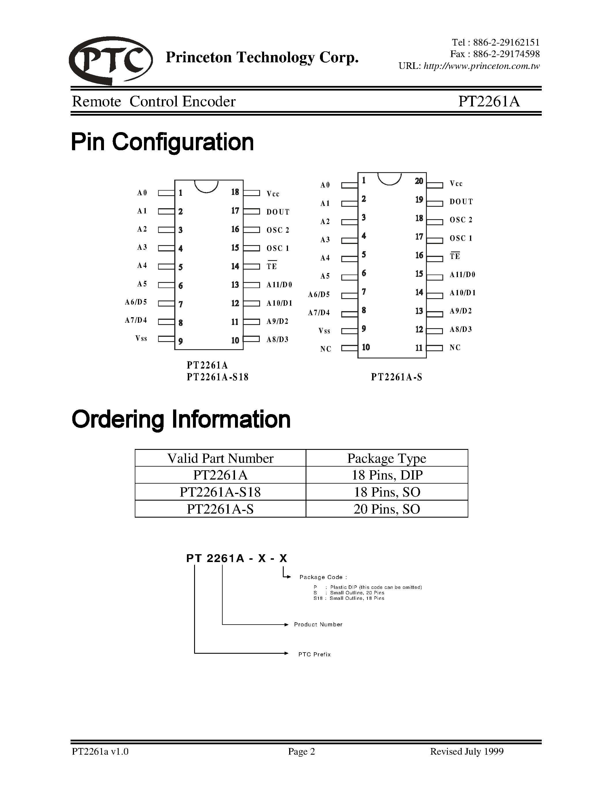 Даташит PT2261A-P - Remote Control Encoder страница 2