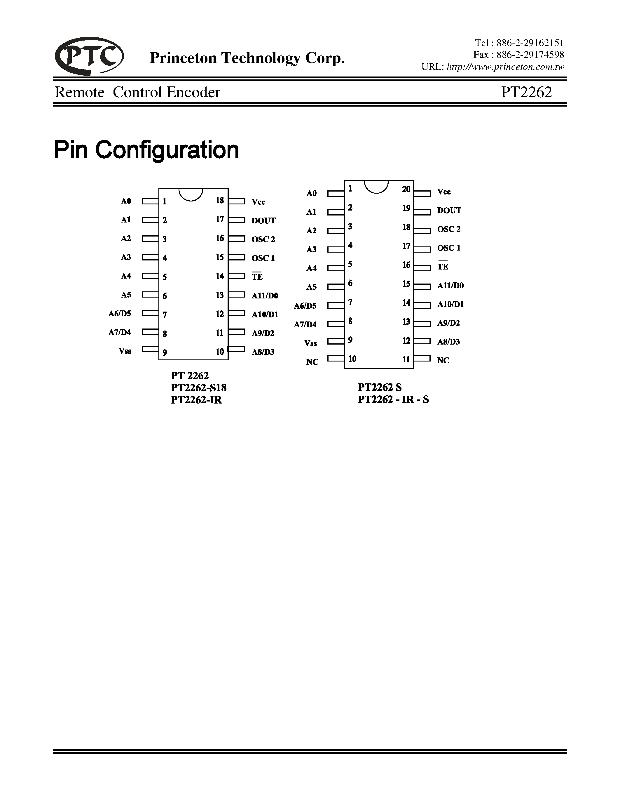 Даташит PT2262-IR-P - Remote Control Encoder страница 2