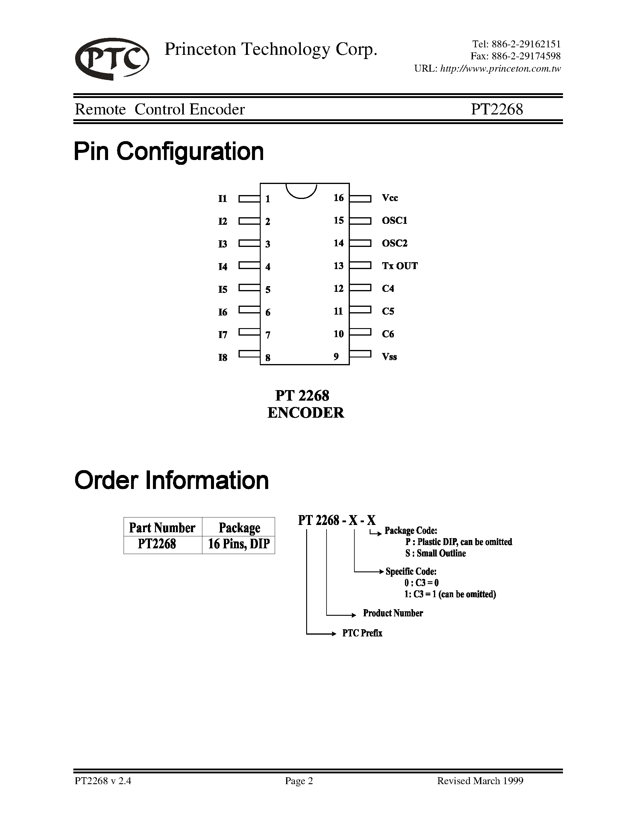 Даташит PT2268-0-P - Remote Control Encoder страница 2