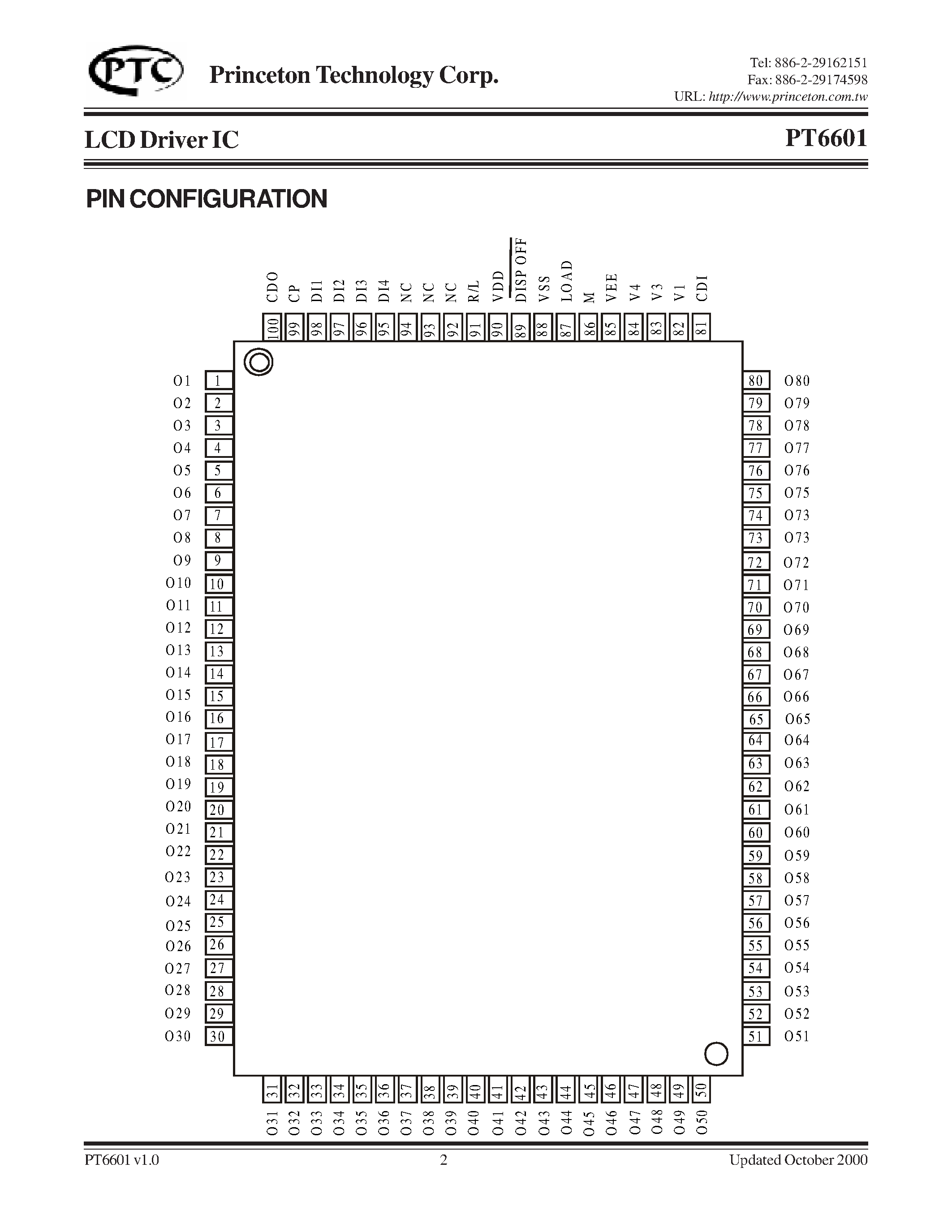 Даташит PT6601-H - LCD Driver IC страница 2