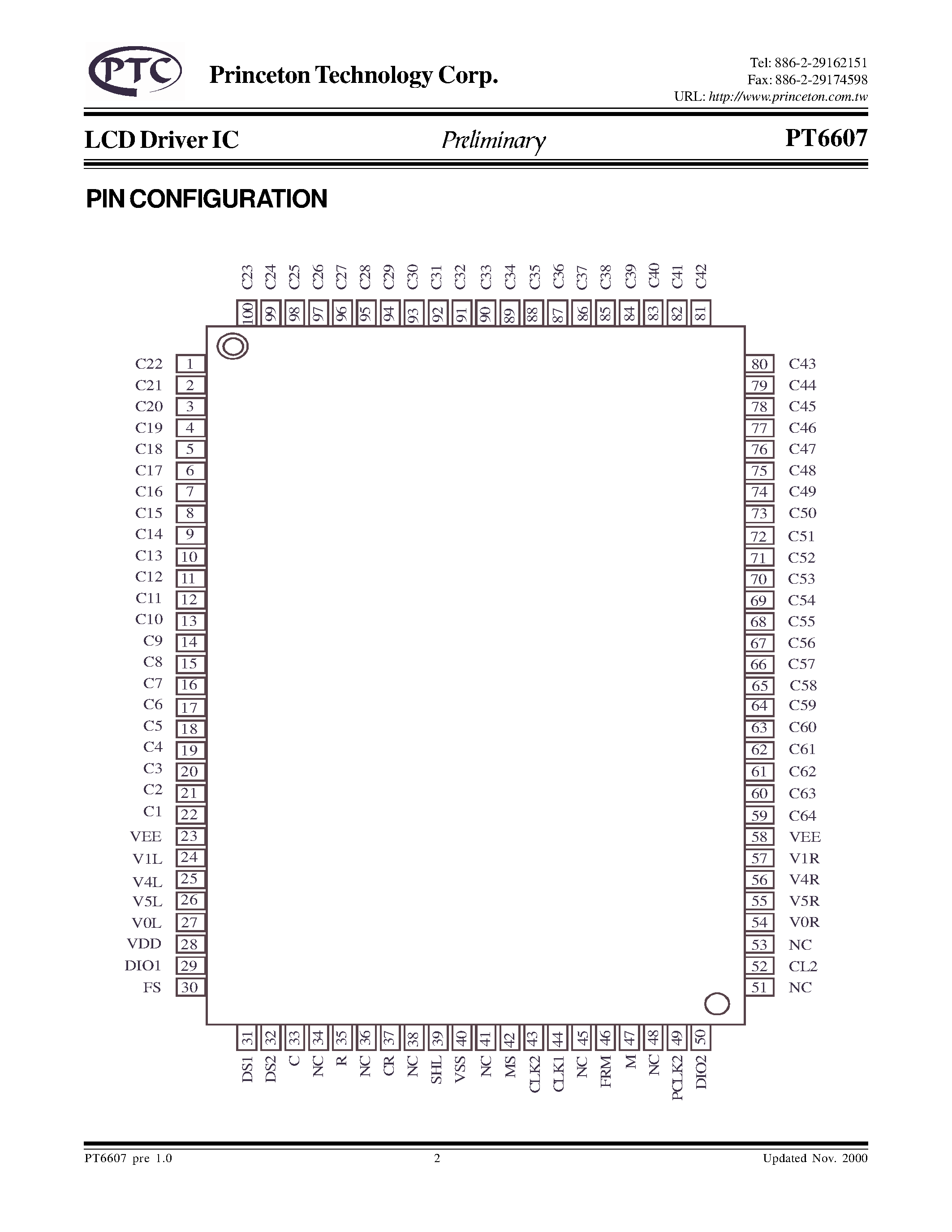 Даташит PT6607-H - LCD Driver IC страница 2