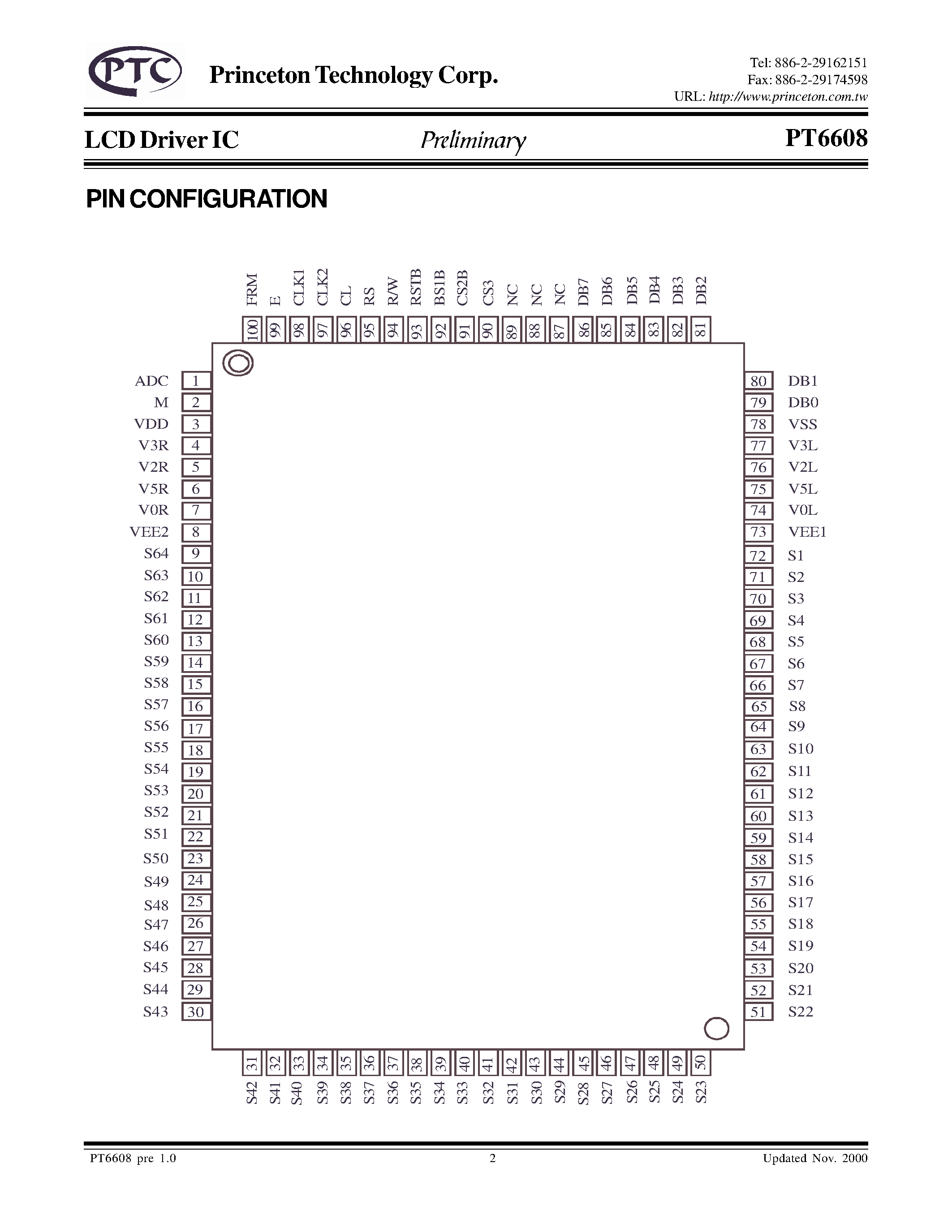 Даташит PT6608-H - LCD Driver IC страница 2