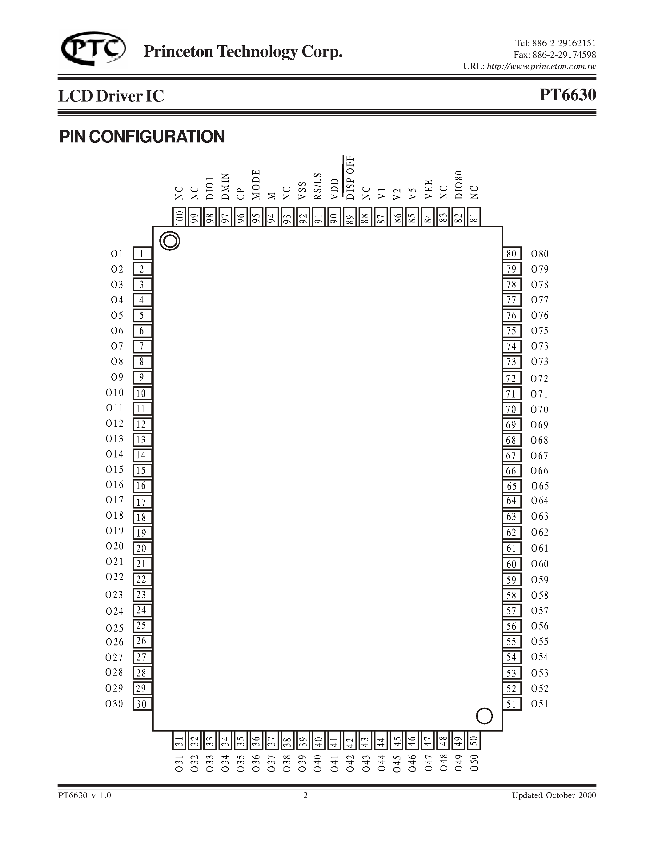 Даташит PT6630-H - LCD Driver IC страница 2