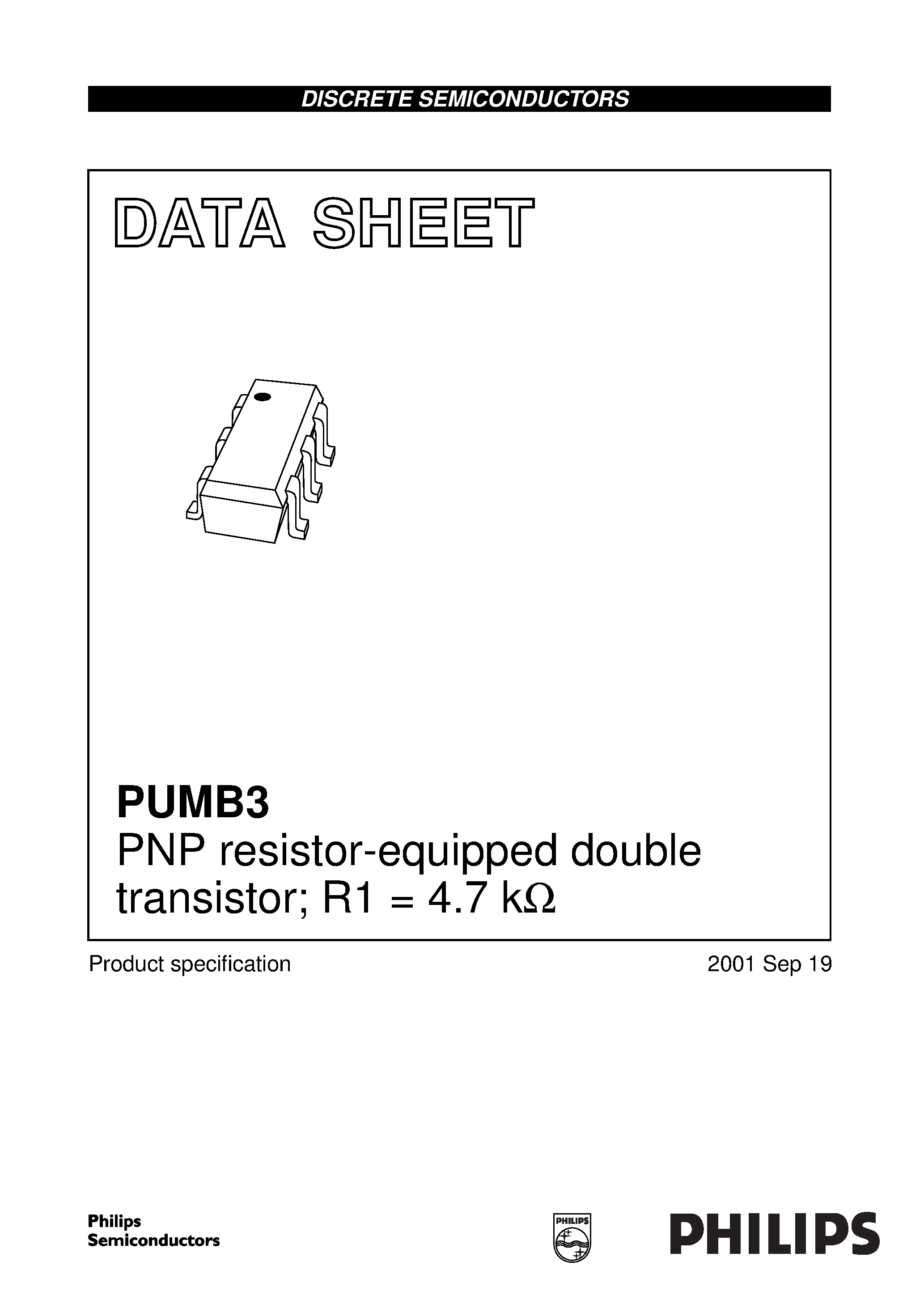 Datasheet PUMB3 - PNP resistor-equipped double transistor; R1 = 4.7 kohm page 1