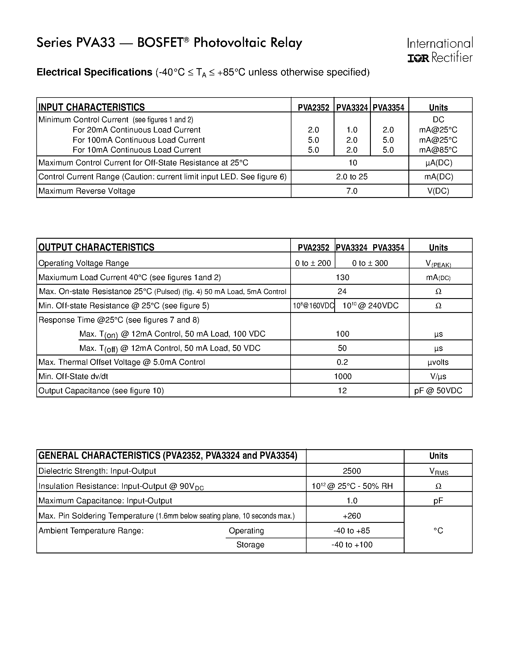 Даташит PVA33 - Photovoltaic Relay Microelectronic Power IC Relay Single-Pole/ 130mA/ 0-300V AC/DC страница 2