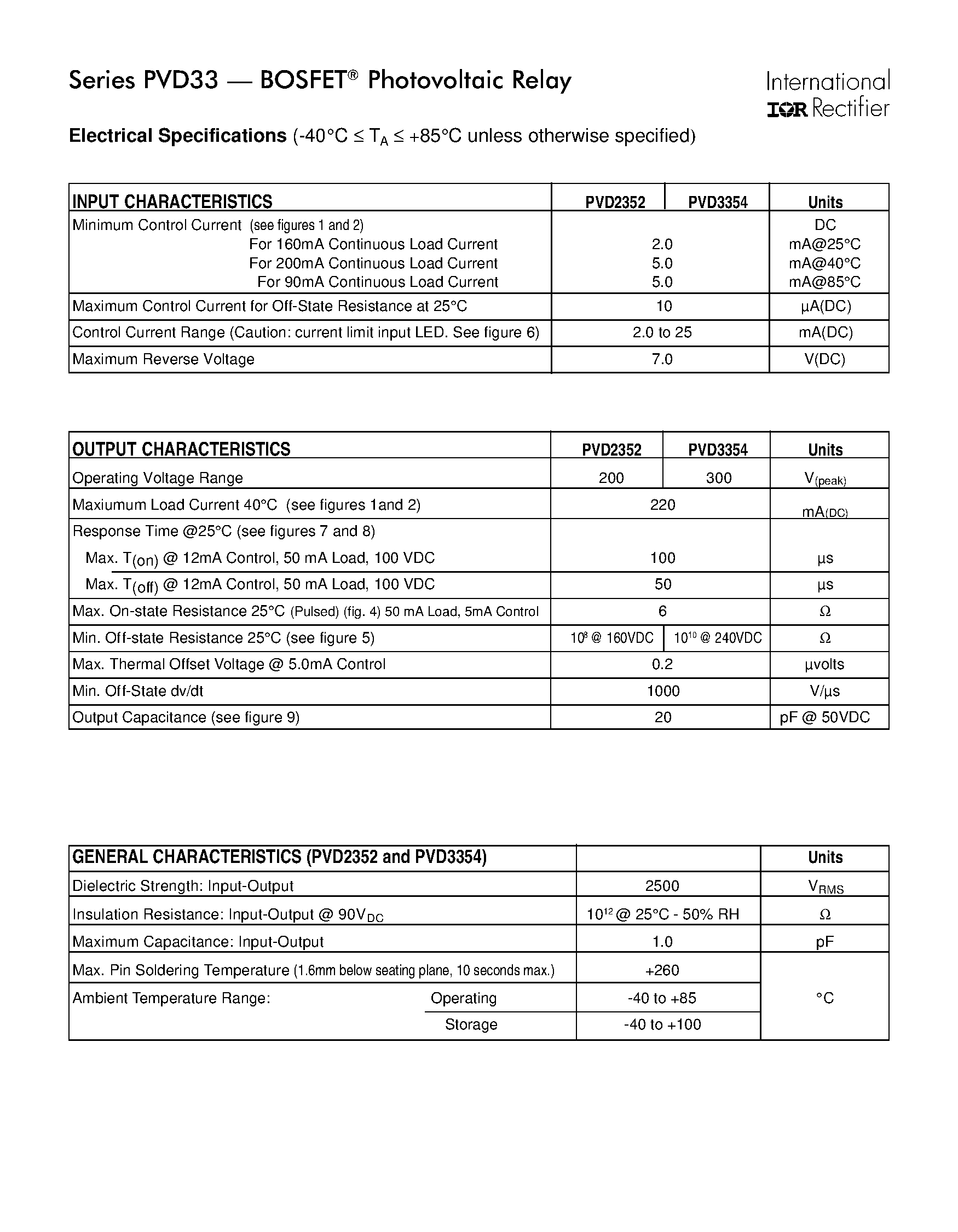 Даташит PVD33 - Photovoltaic Relay Microelectronic Power IC Relay Single-Pole/ 220mA/ 0-300V DC страница 2