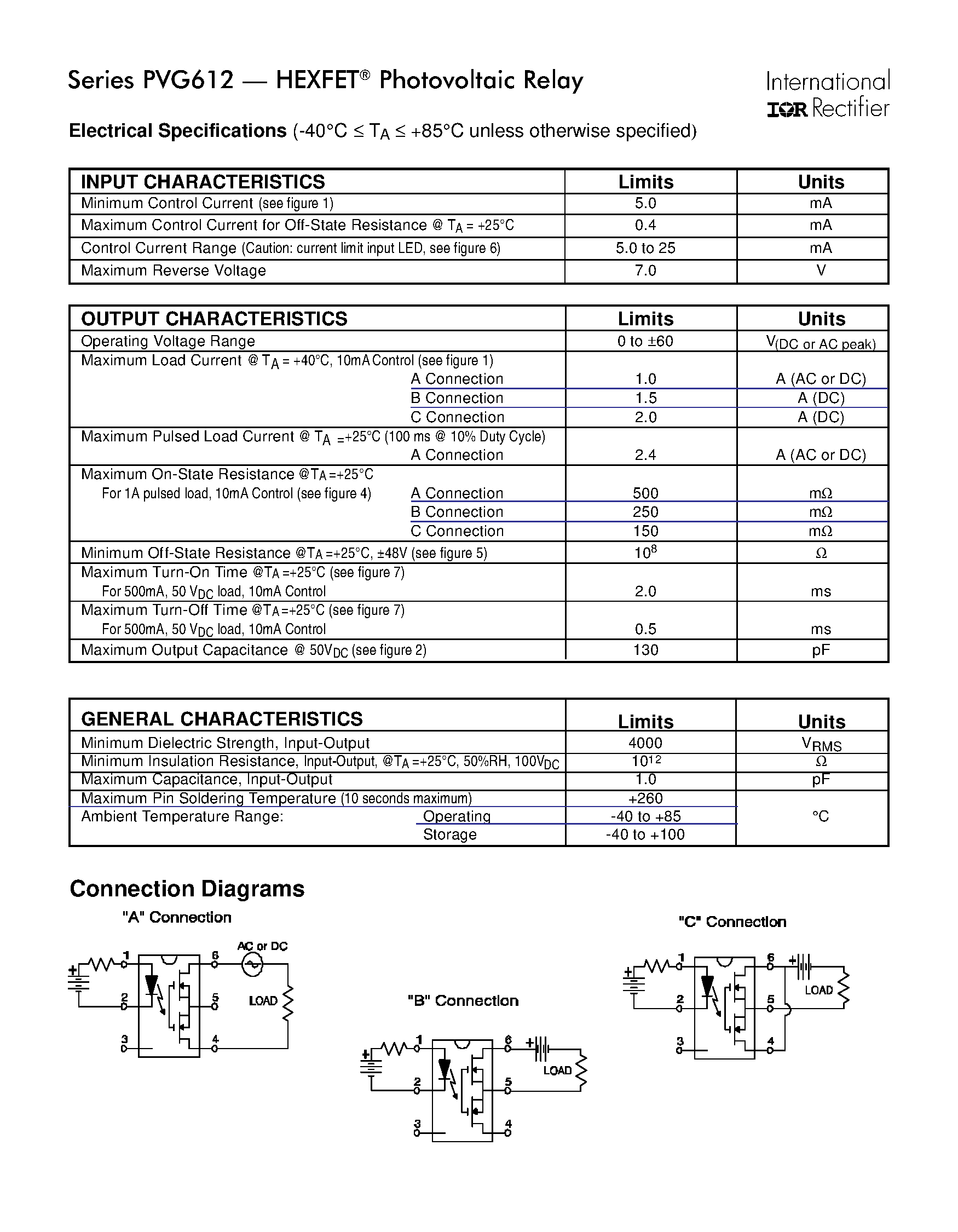 Даташит PVG612 - Power MOSFET Photovoltaic Relay Microelectronic Power IC Relay Single Pole/ Normally Open/ 0-60V/ 1.0A AC/ 2.0 A DC страница 2