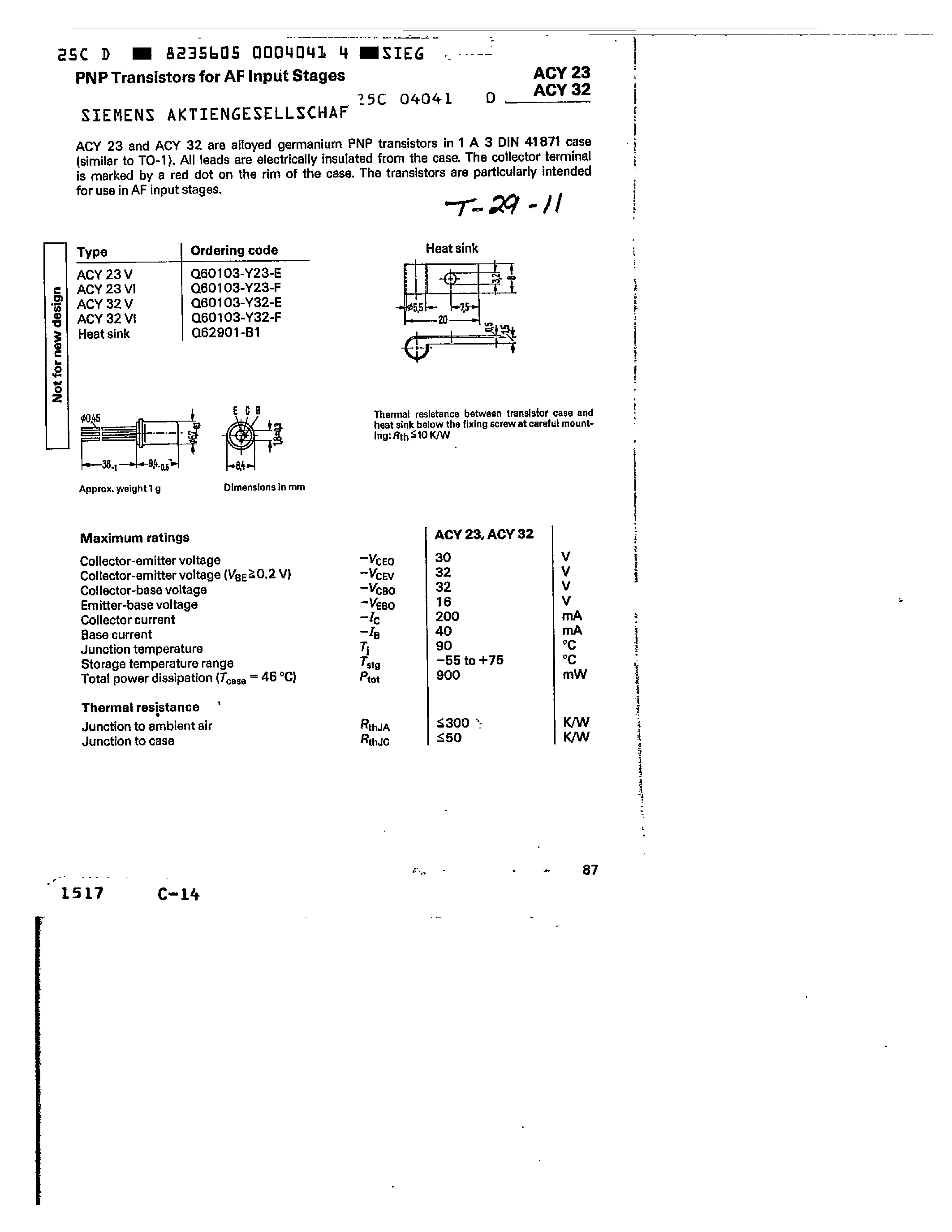 Даташит Q60103-Y23-F - PNP TRANSISTORS FOR AF INPUT STAGES страница 1