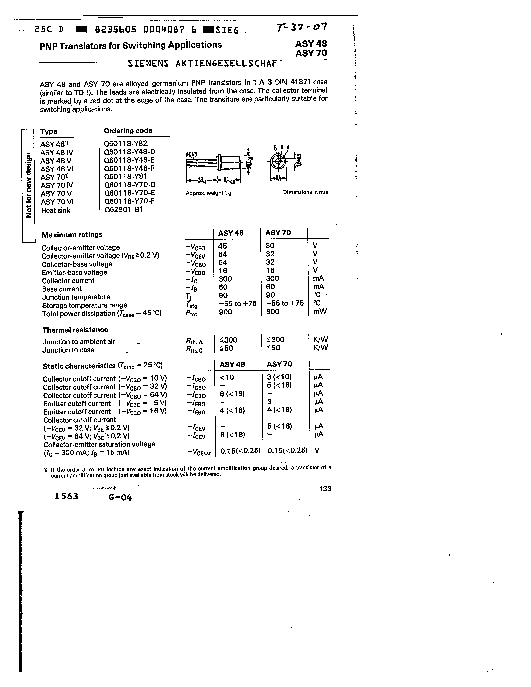 Datasheet Q60118-Y48-D - PNP TRANSISTORS FOR SWITCHING APPLICATIONS page 1