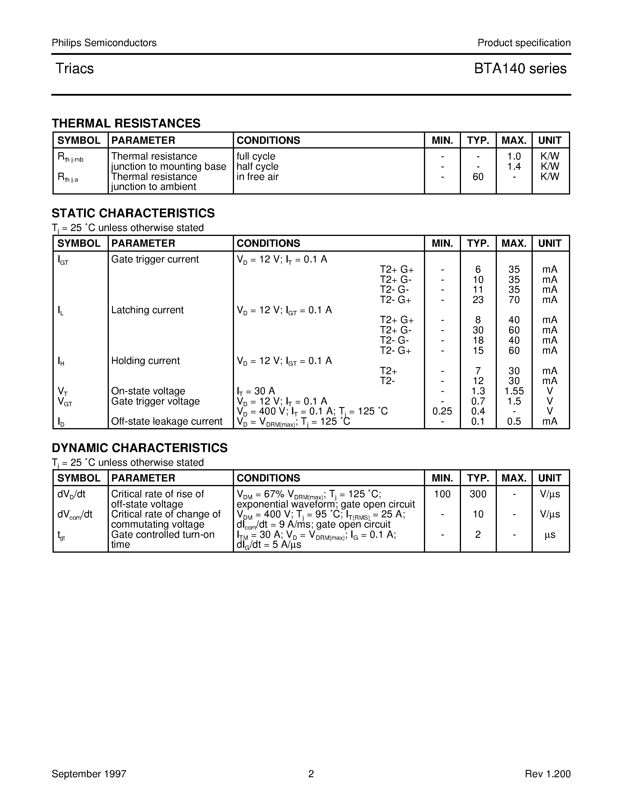 Datasheet BTA140 - Triacs page 2