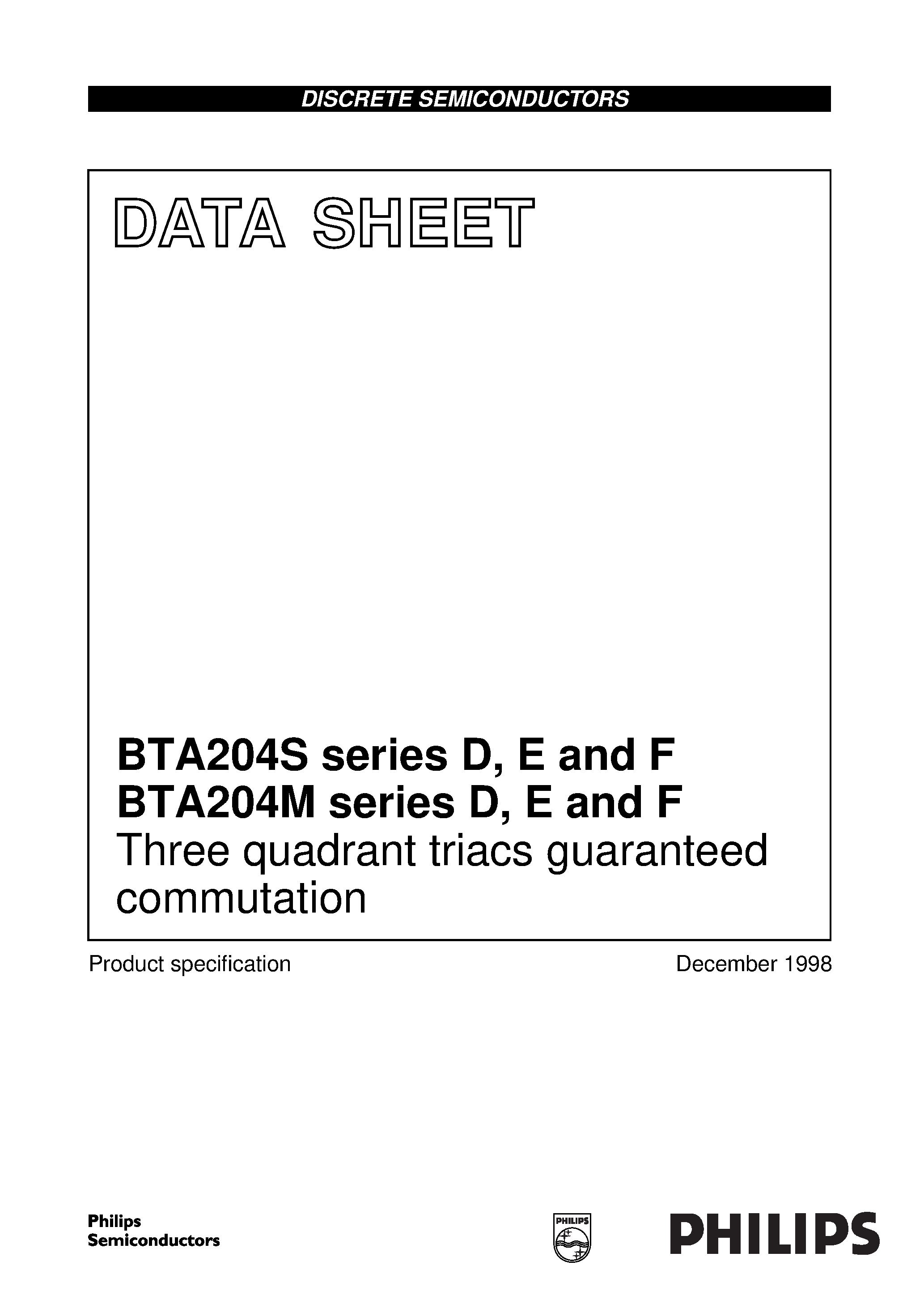 Datasheet BTA204M-500D - Three quadrant triacs guaranteed commutation page 1