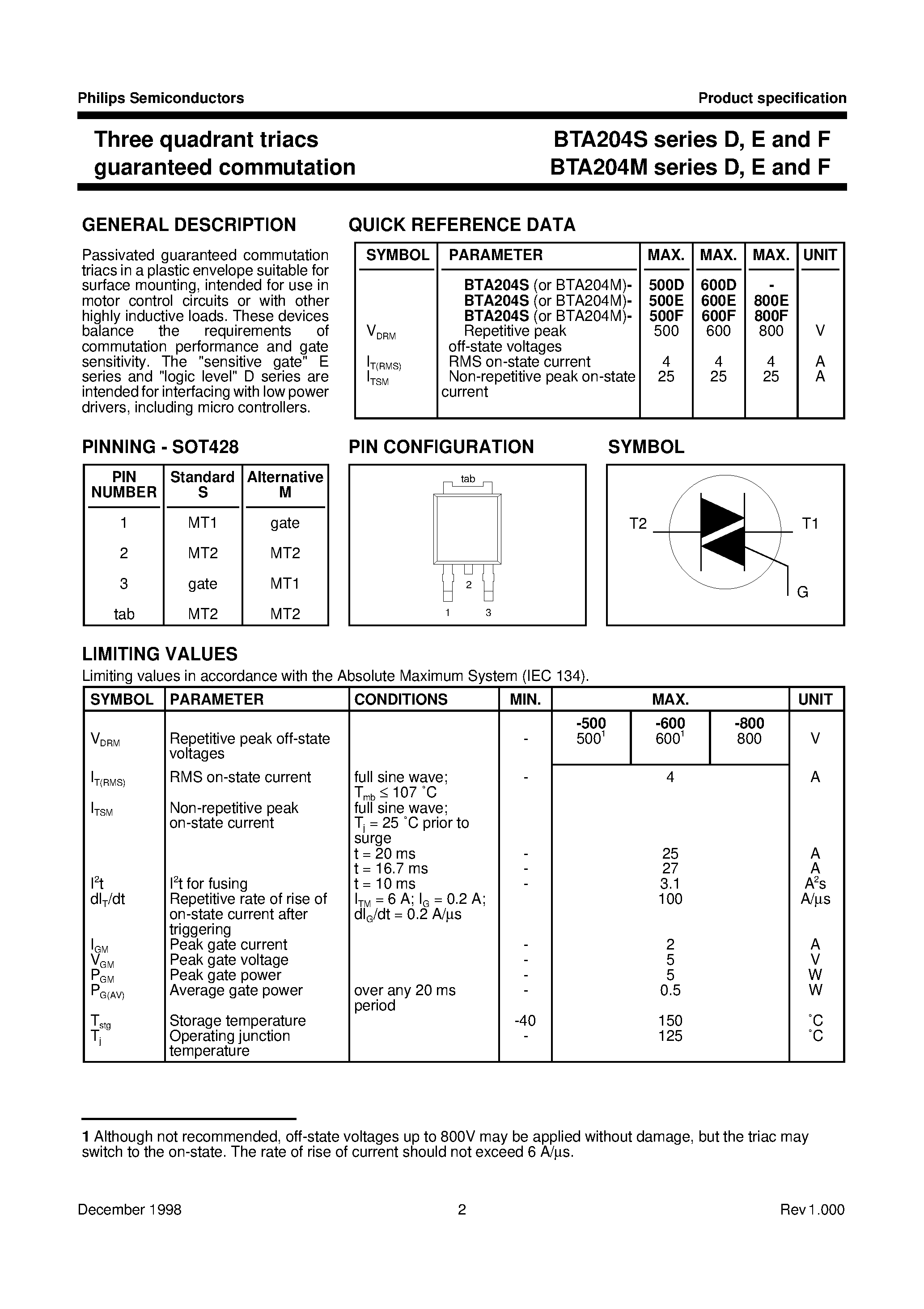 Datasheet BTA204M-500D - Three quadrant triacs guaranteed commutation page 2