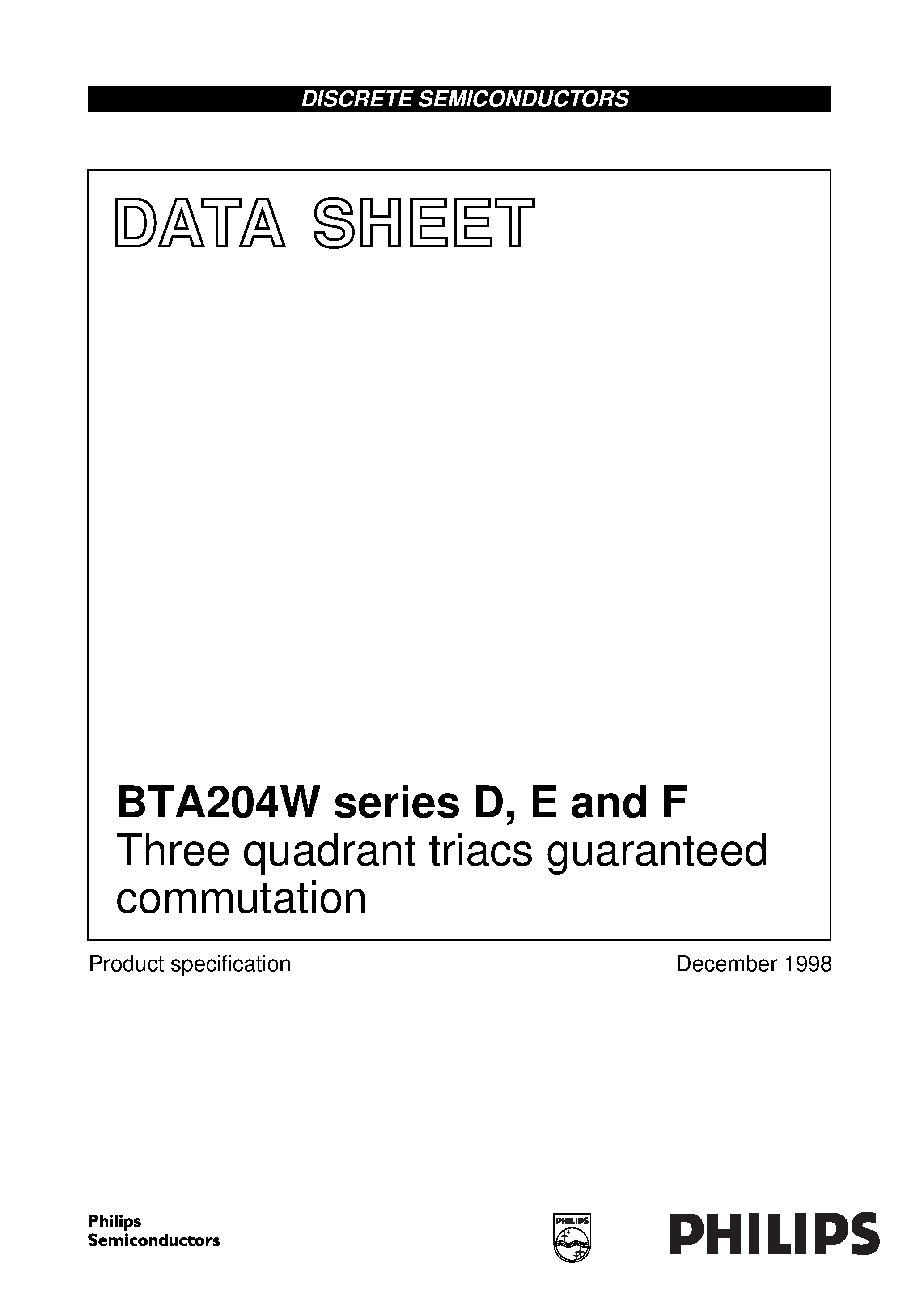 Datasheet BTA204W - Three quadrant triacs guaranteed commutation page 1