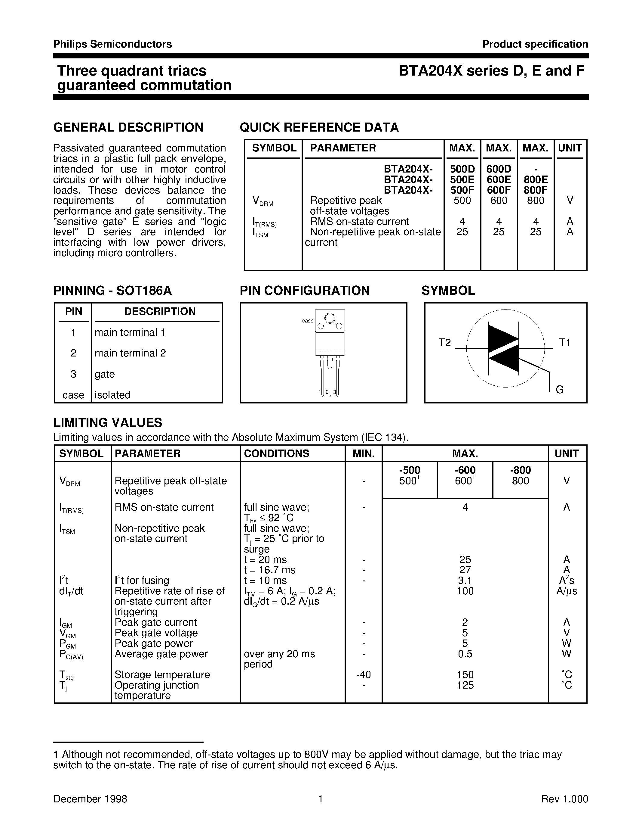 Datasheet BTA204X-500D - Three quadrant triacs guaranteed commutation page 1