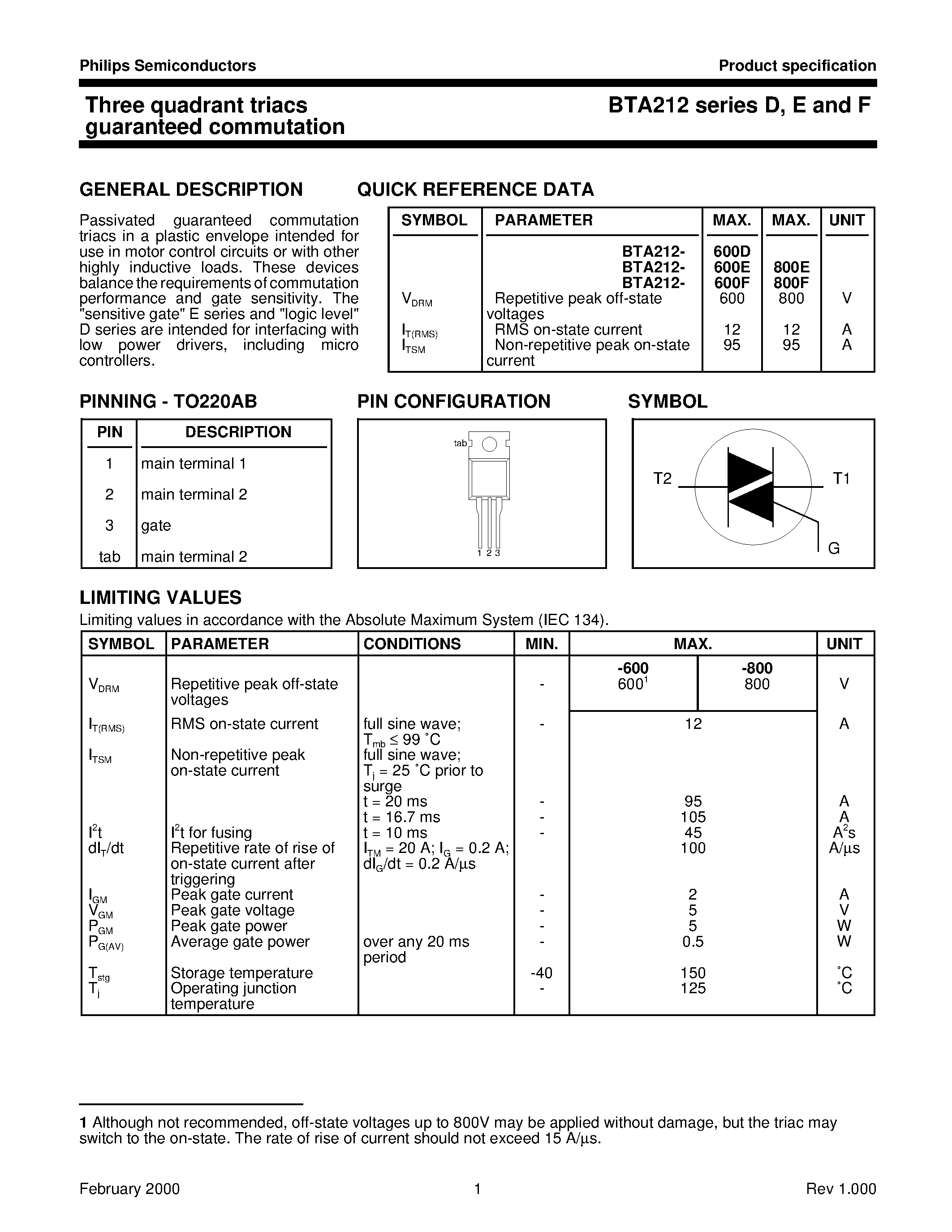 Datasheet BTA212-600D - Three quadrant triacs guaranteed commutation page 1