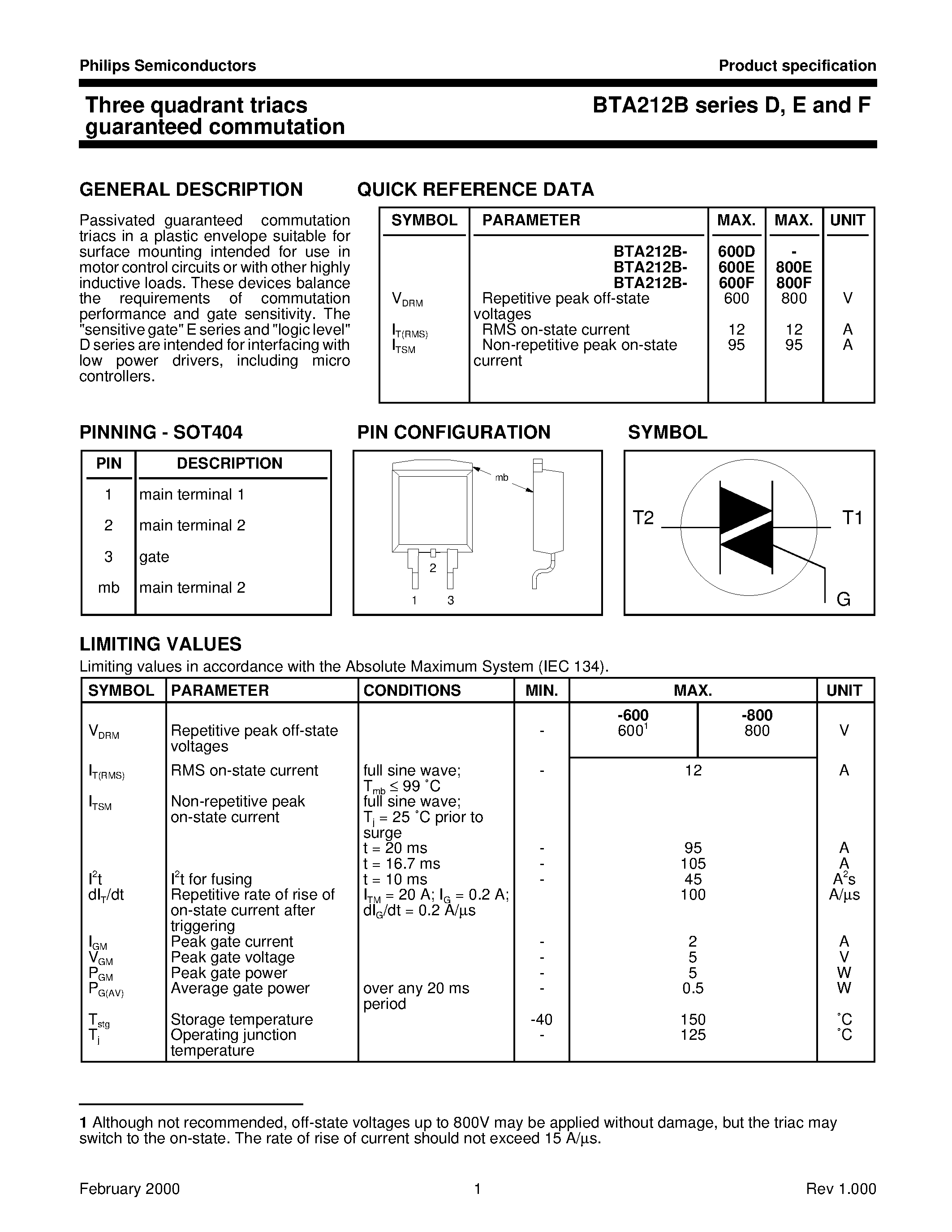 Datasheet BTA212B-600D - Three quadrant triacs guaranteed commutation page 1