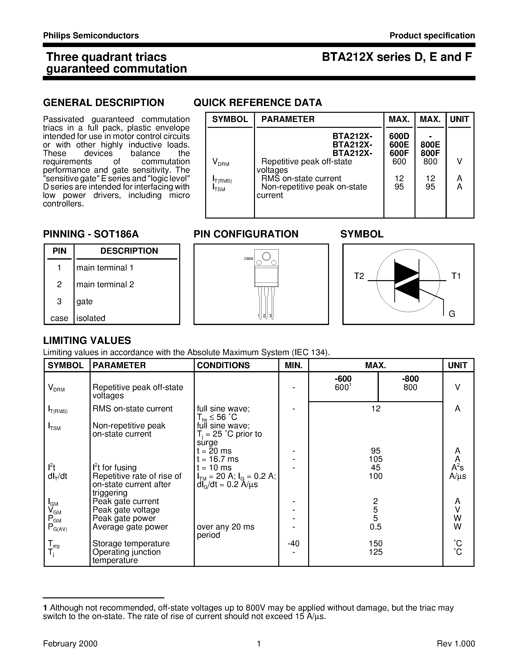 Datasheet BTA212X-600D - Three quadrant triacs guaranteed commutation page 1