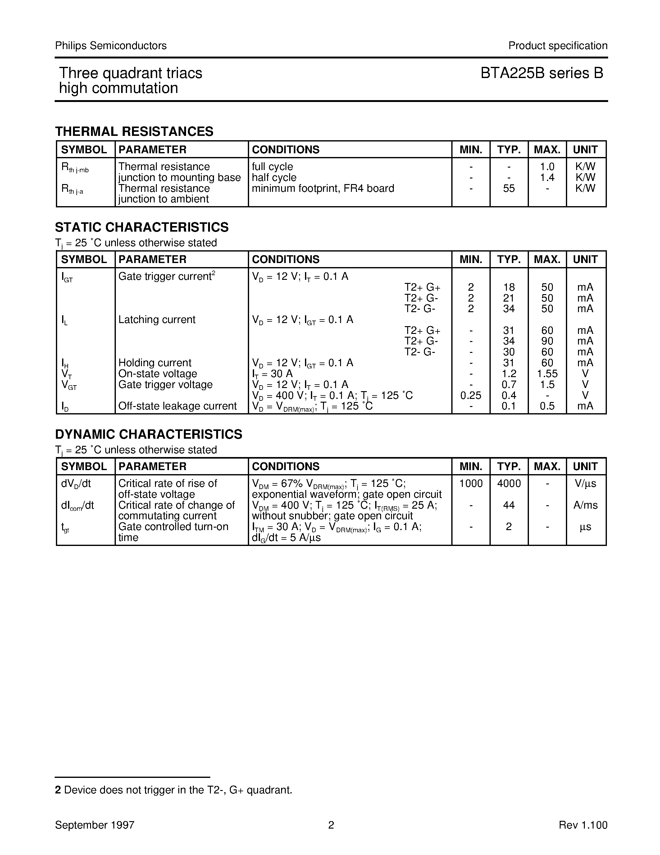 Datasheet BTA225 - Three quadrant triacs high commutation page 2