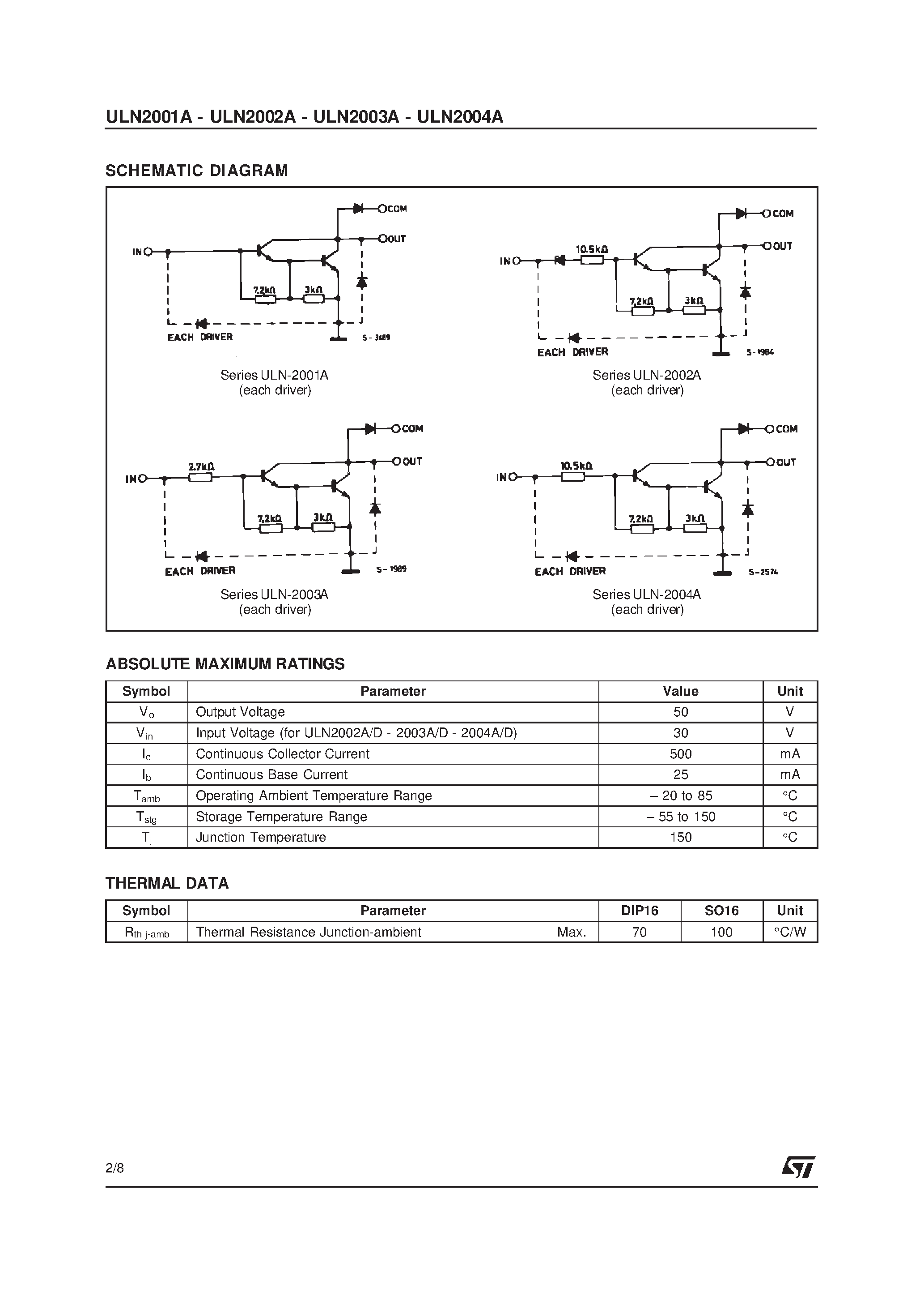 Datasheet ULN2001A-ULN2002A - SEVEN DARLINGTON ARRAYS page 2