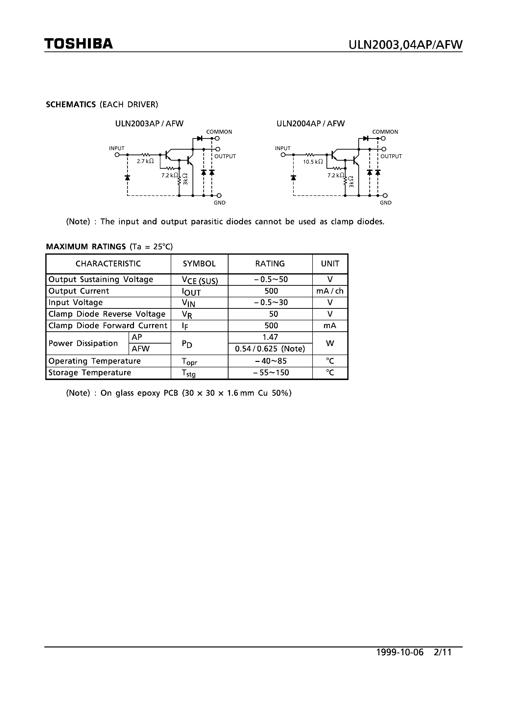 Datasheet ULN2003AFW - 7CH DARLINGTON SINK DRIVER page 2