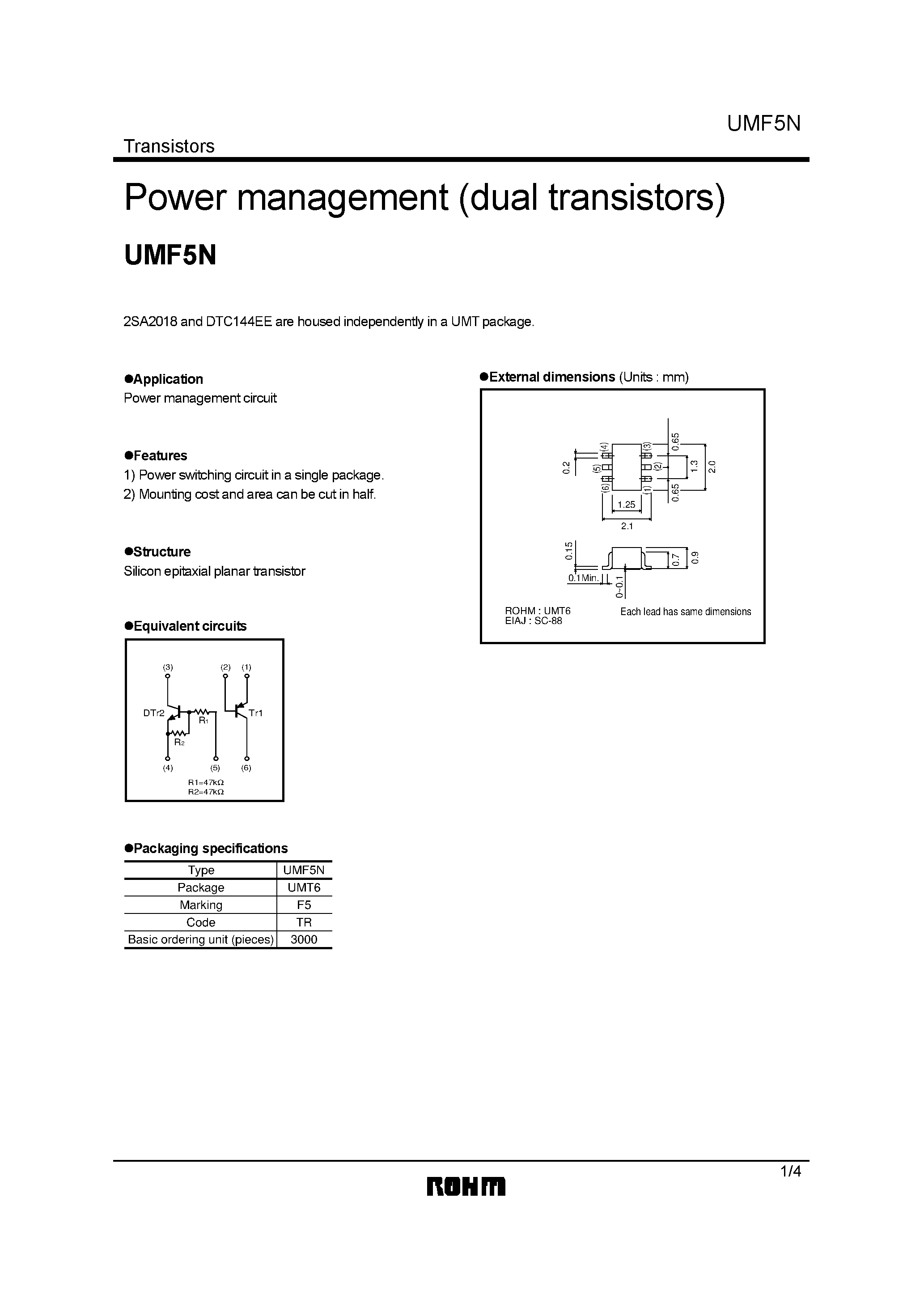 Даташит UMF5N - Power management (dual transistors) страница 1