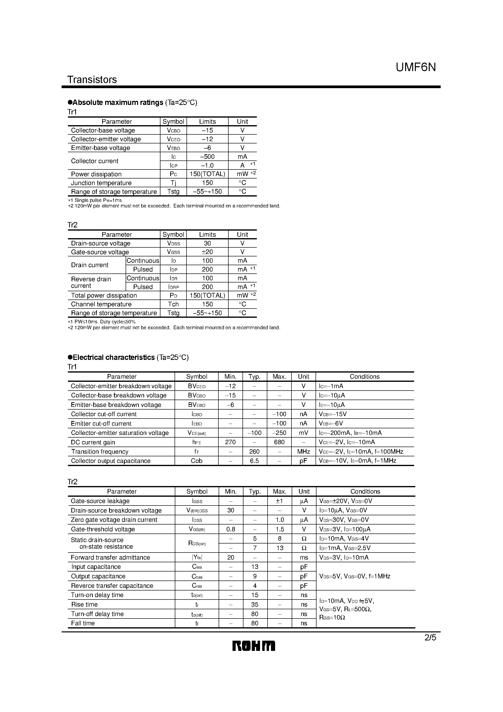 Даташит UMF6N - Power management (dual transistors) страница 2