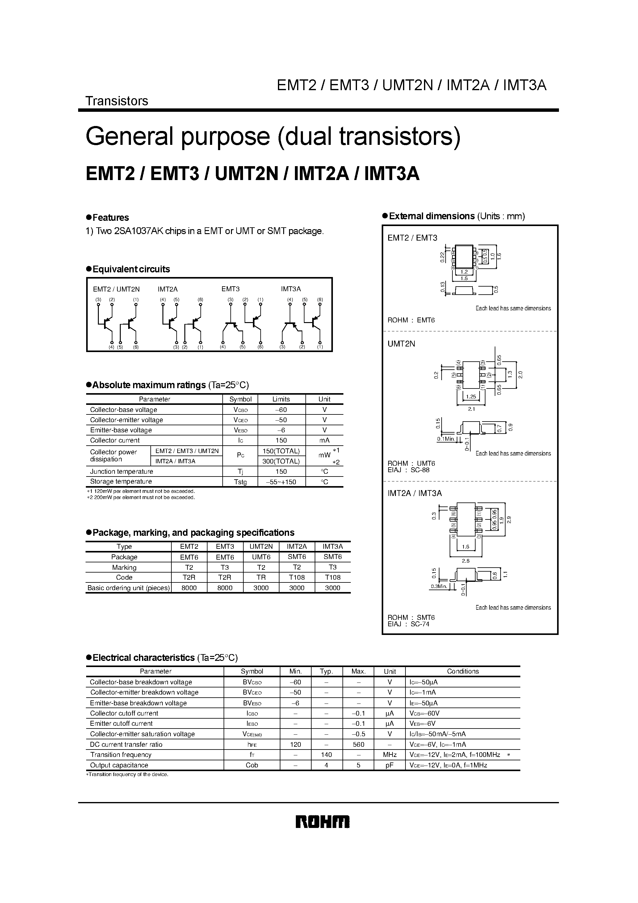 Даташит UMT2N - General purpose (dual transistors) страница 1