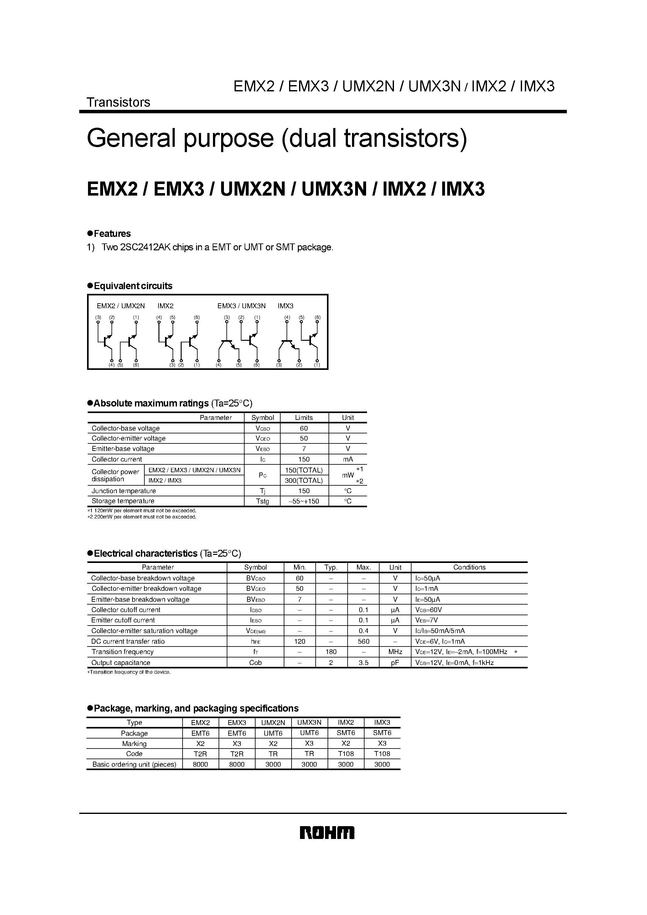 Даташит UMX3N - General purpose (dual transistors) страница 1