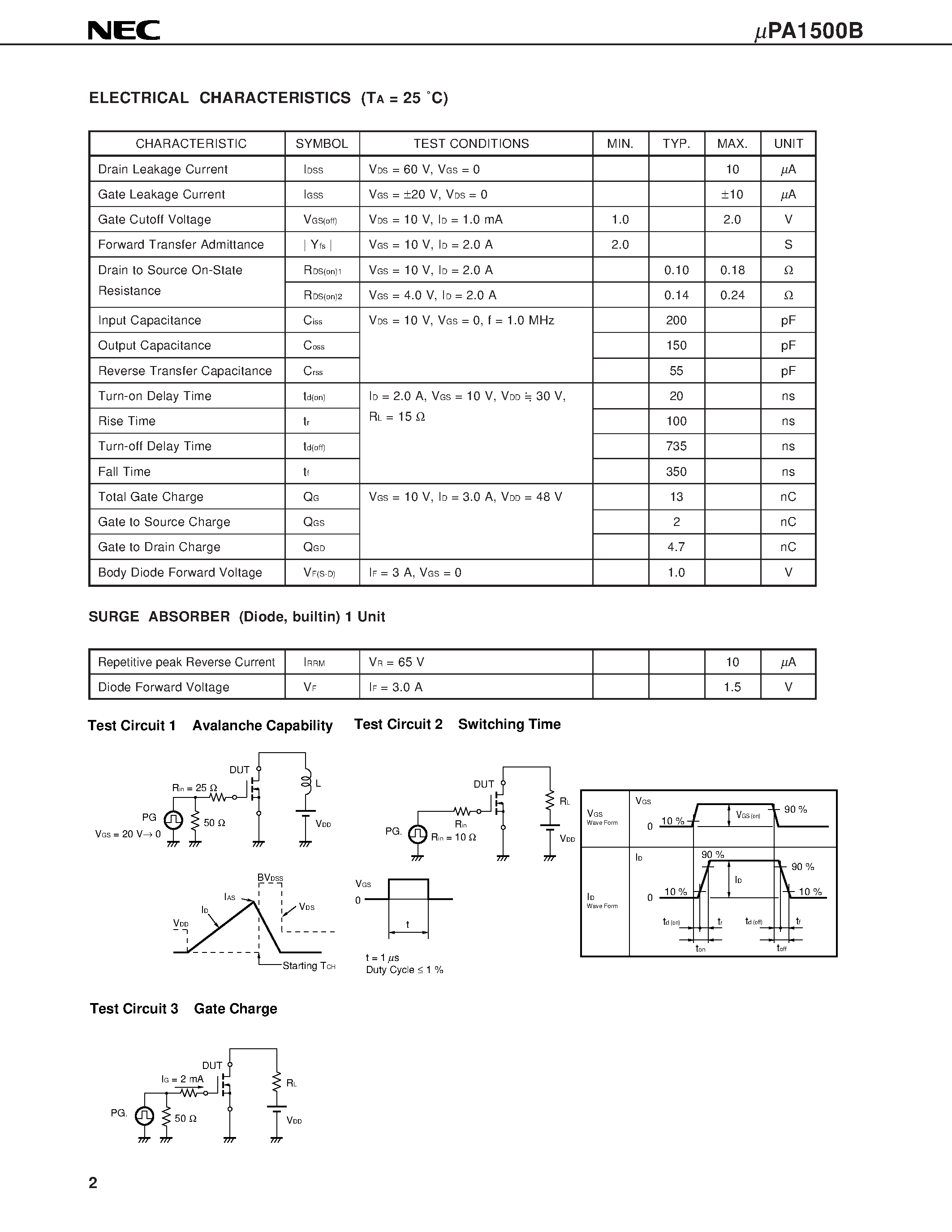 Даташит UPA1500 - N-CHANNEL POWER MOS FET ARRAY SWITCHING USE страница 2