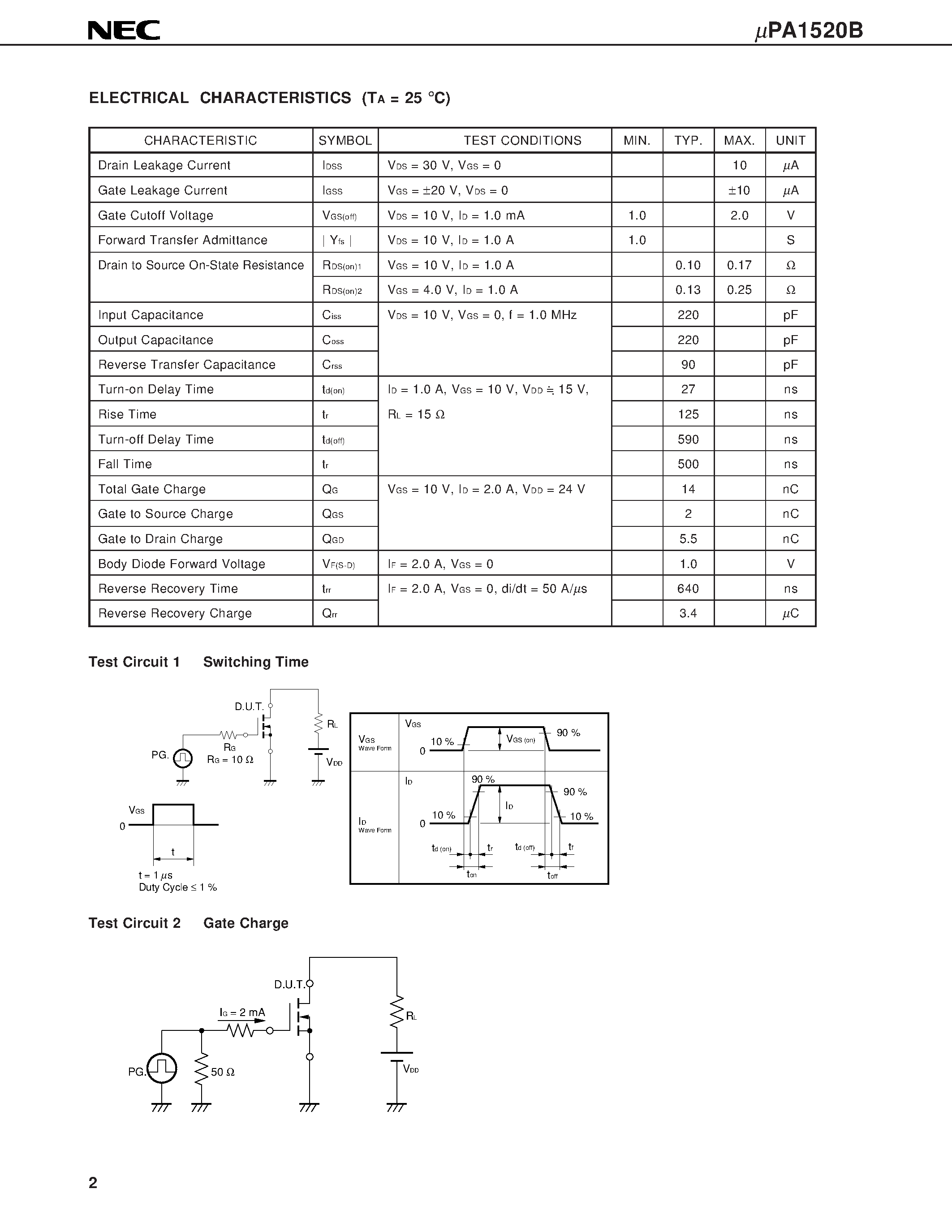 Даташит UPA1520B - N-CHANNEL POWER MOS FET ARRAY SWITCHING USE страница 2