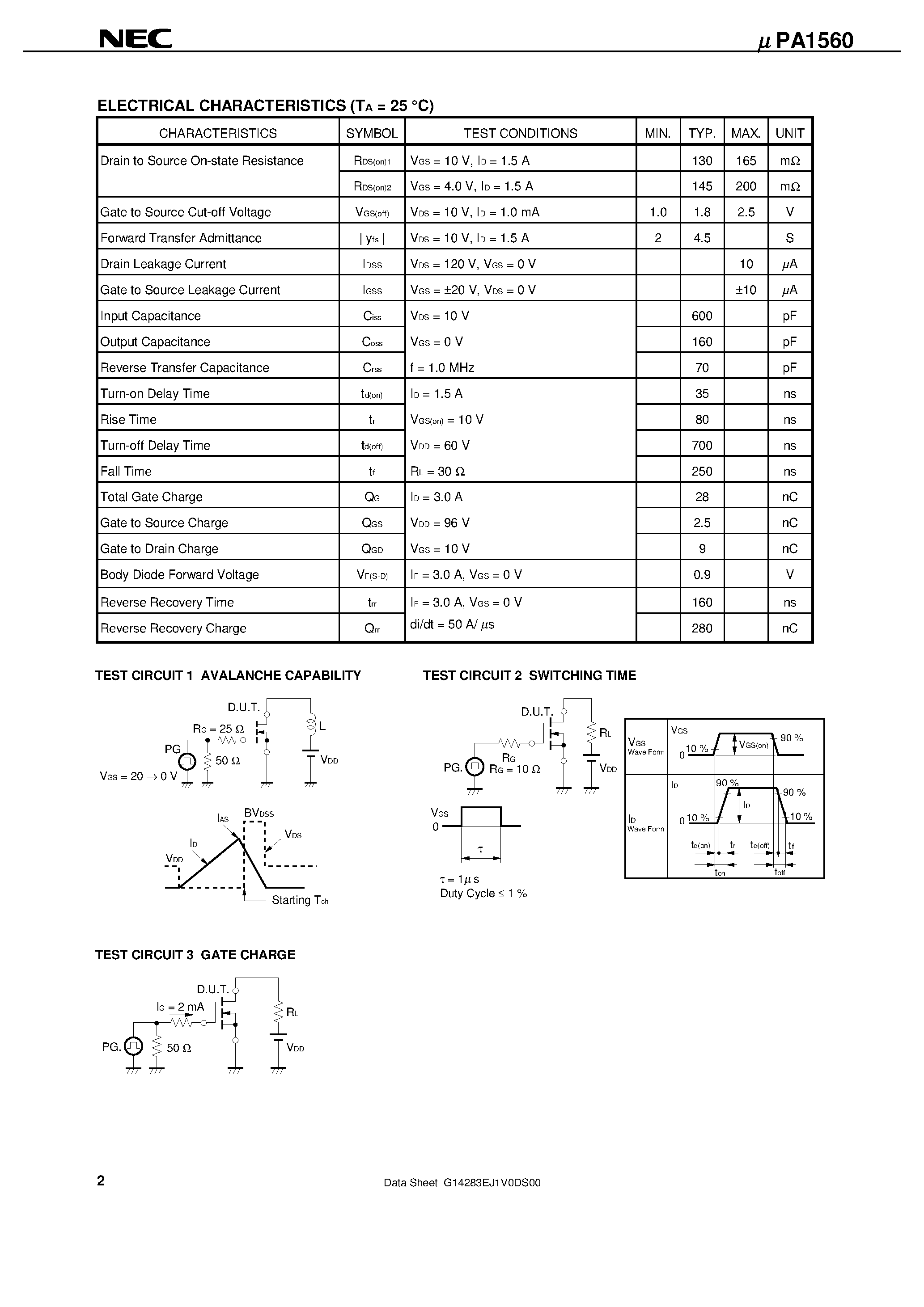 Даташит UPA1560 - N-CHANNEL POWER MOS FET ARRAY SWITCHING INDUSTRIAL USE страница 2