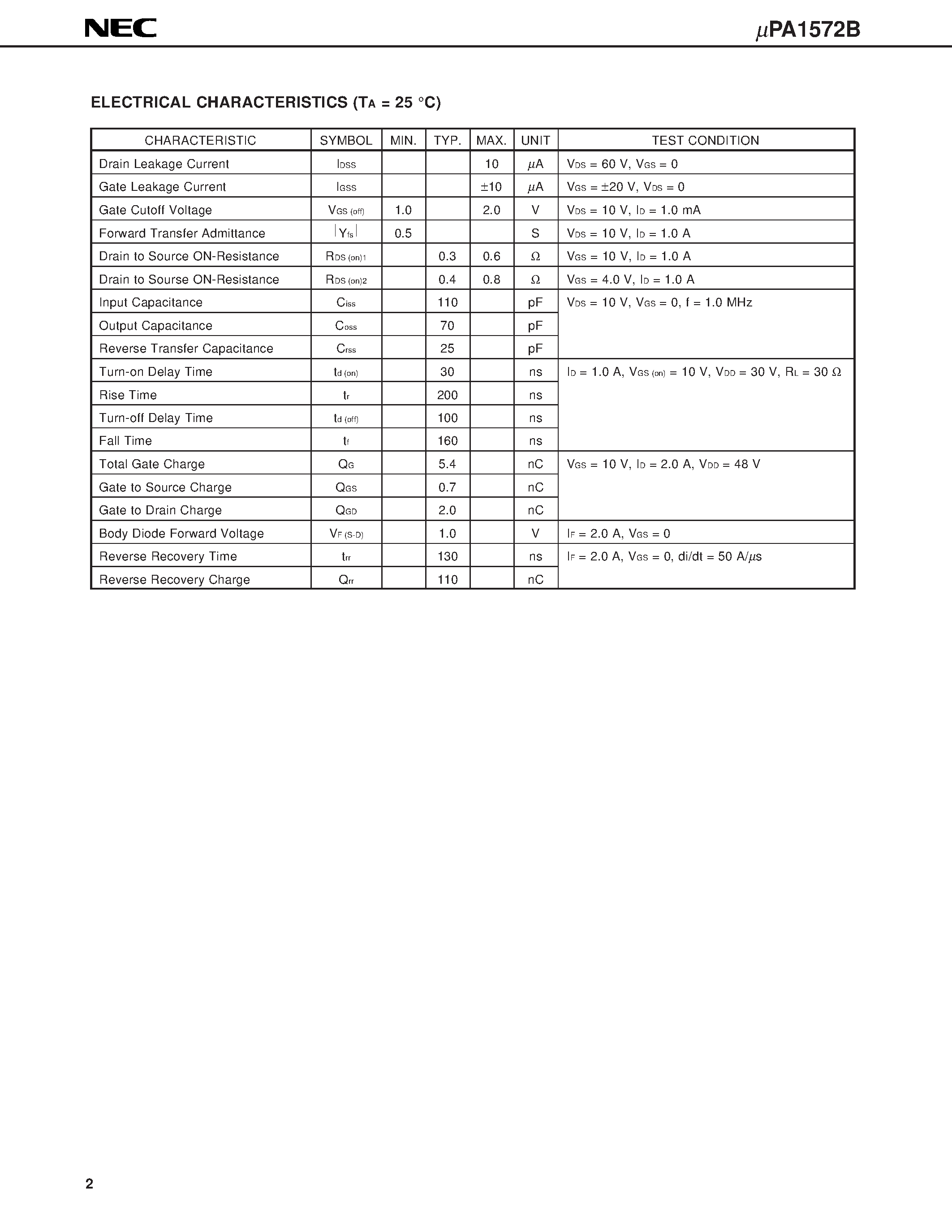 Даташит UPA1572B - N-CHANNEL POWER MOS FET ARRAY SWITCHING INDUSTRIAL USE страница 2