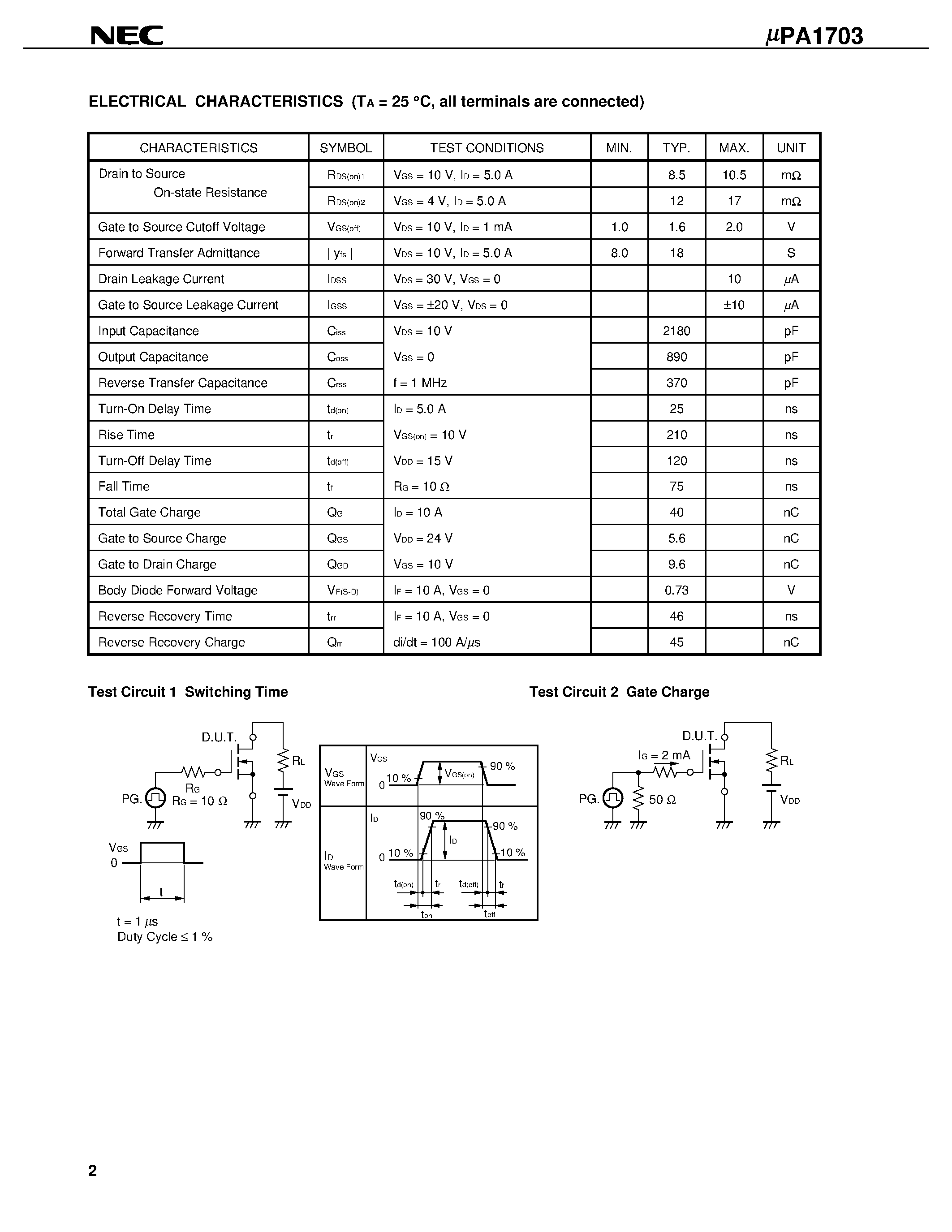 Даташит UPA1703 - SWITCHING N-CHANNEL POWER MOS FET INDUSTRIAL USE страница 2