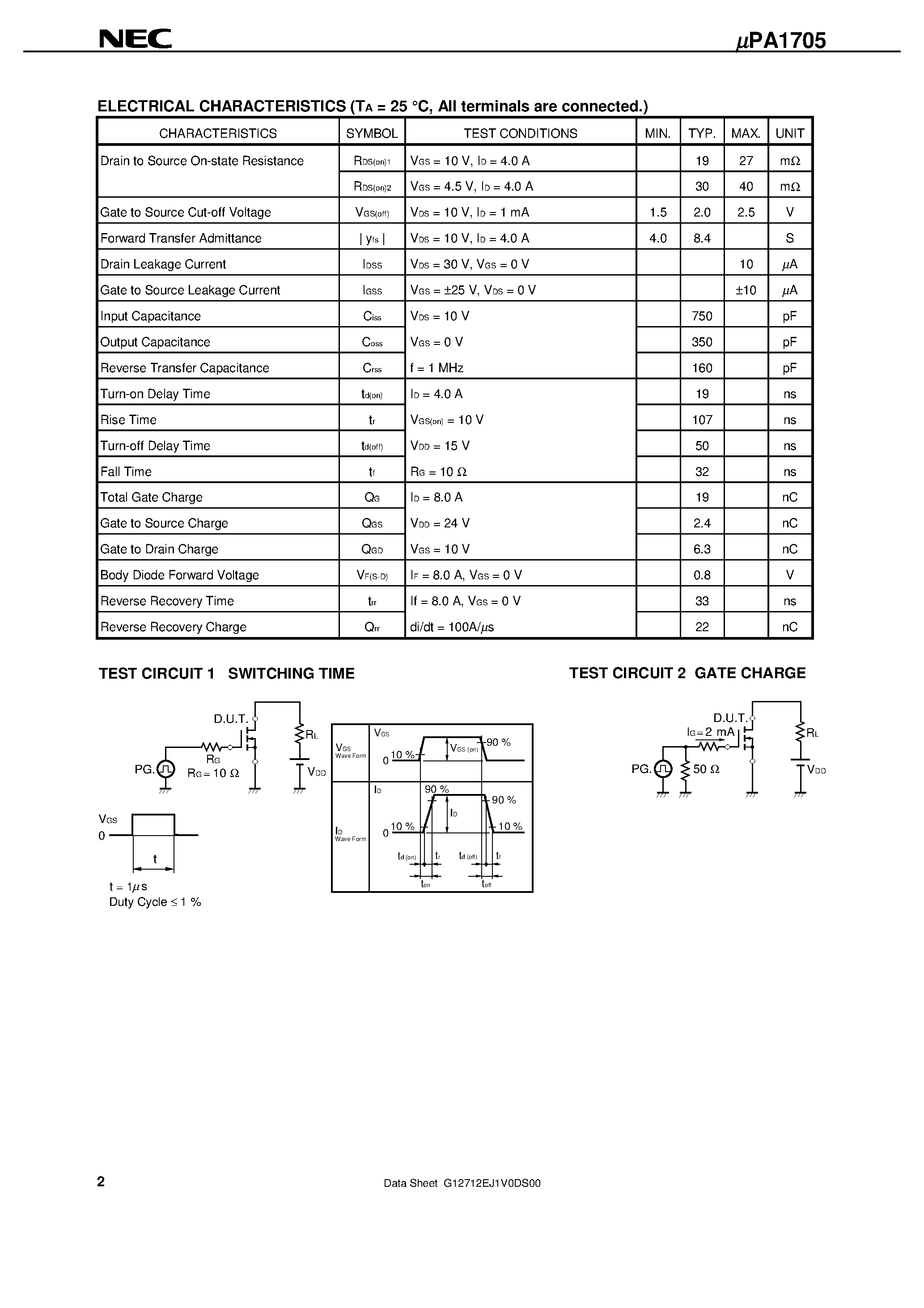 Даташит UPA1705 - SWITCHING N-CHANNEL POWER MOS FET INDUSTRIAL USE страница 2