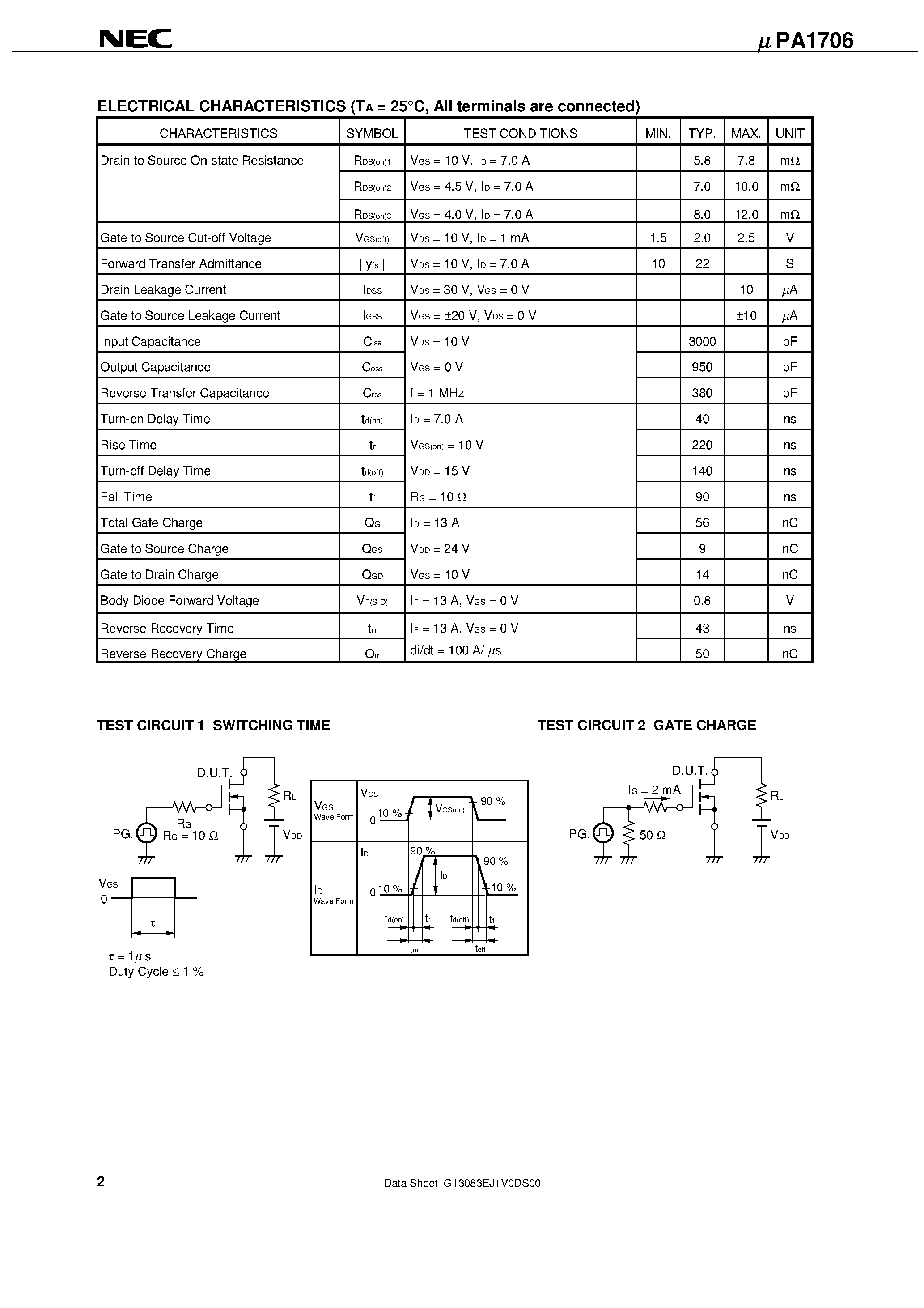 Даташит UPA1706 - SWITCHING N-CHANNEL POWER MOS FET INDUSTRIAL USE страница 2