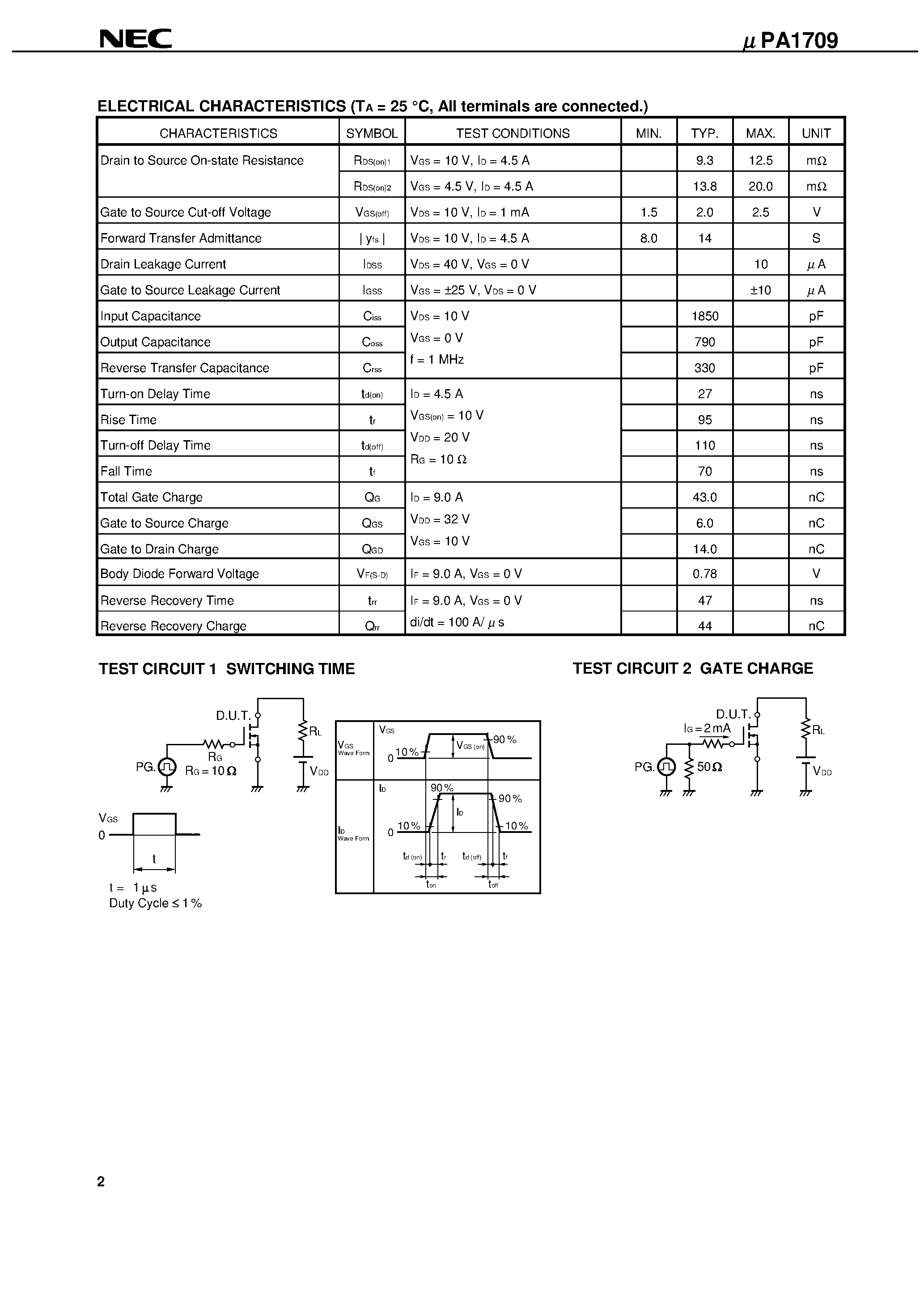 Даташит UPA1709 - SWITCHING N-CHANNEL POWER MOS FET INDUSTRIAL USE страница 2