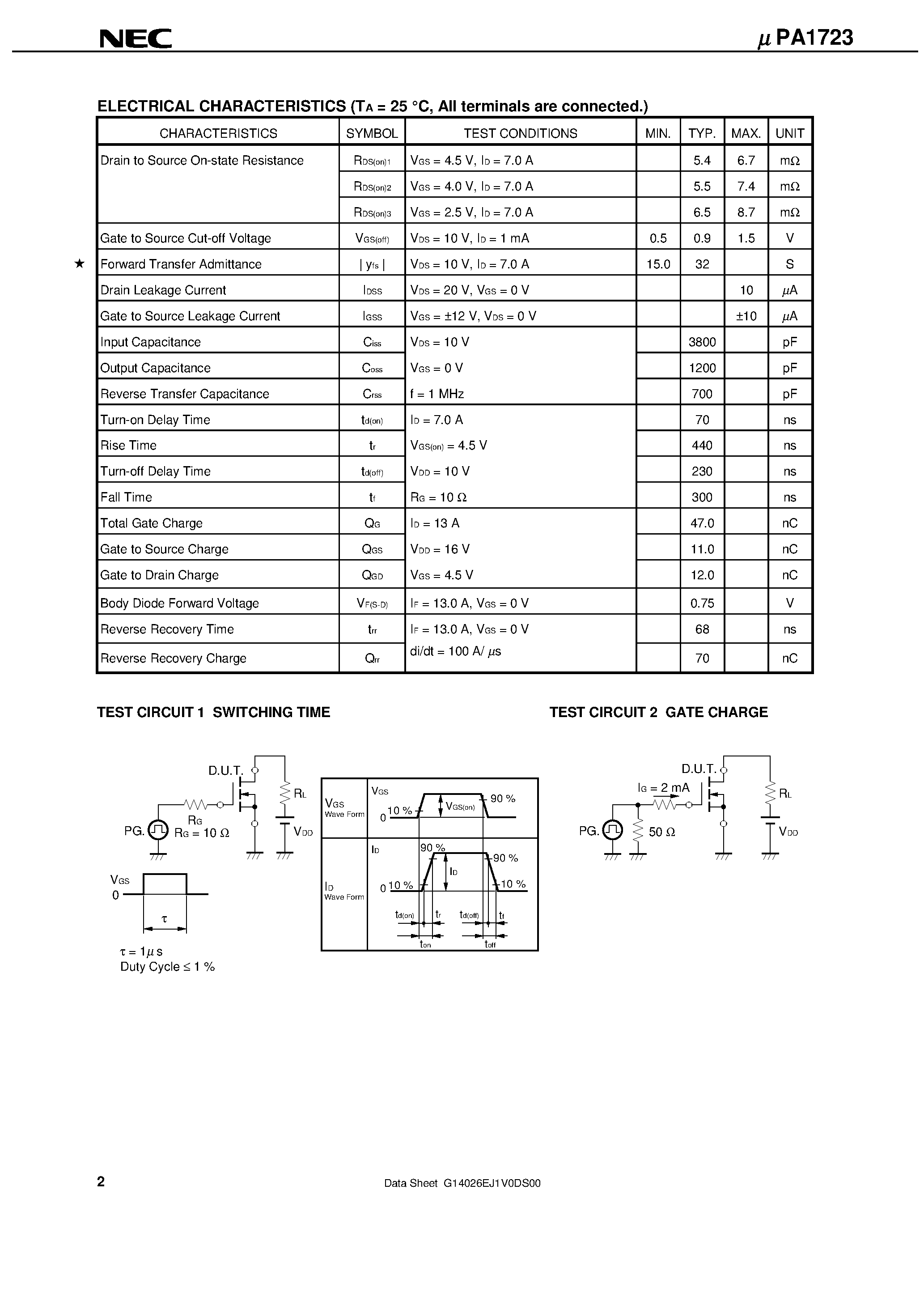 Даташит UPA1723 - SWITCHING N-CHANNEL POWER MOS FET INDUSTRIAL USE страница 2