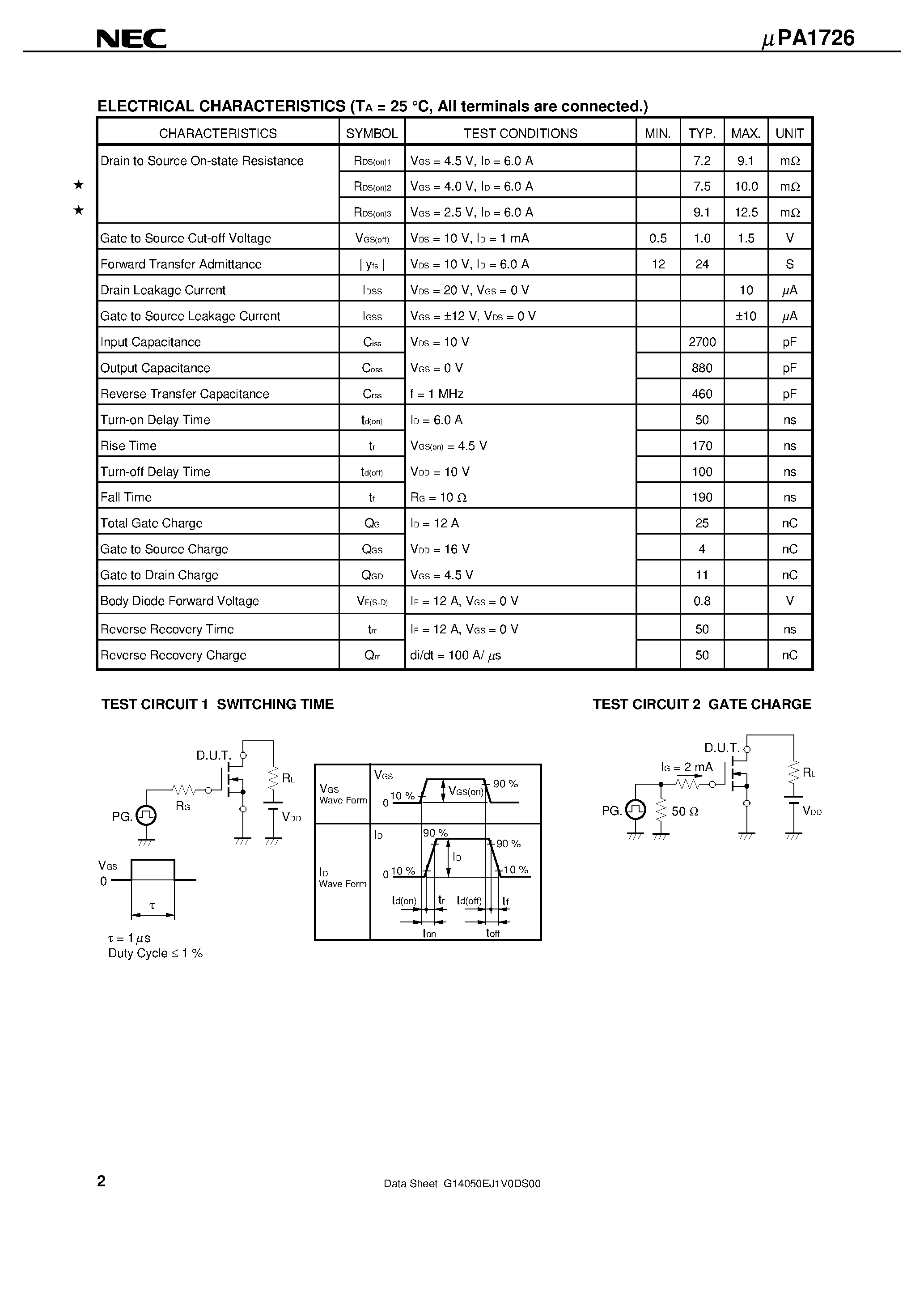 Даташит UPA1726 - SWITCHING N-CHANNEL POWER MOS FET INDUSTRIAL USE страница 2