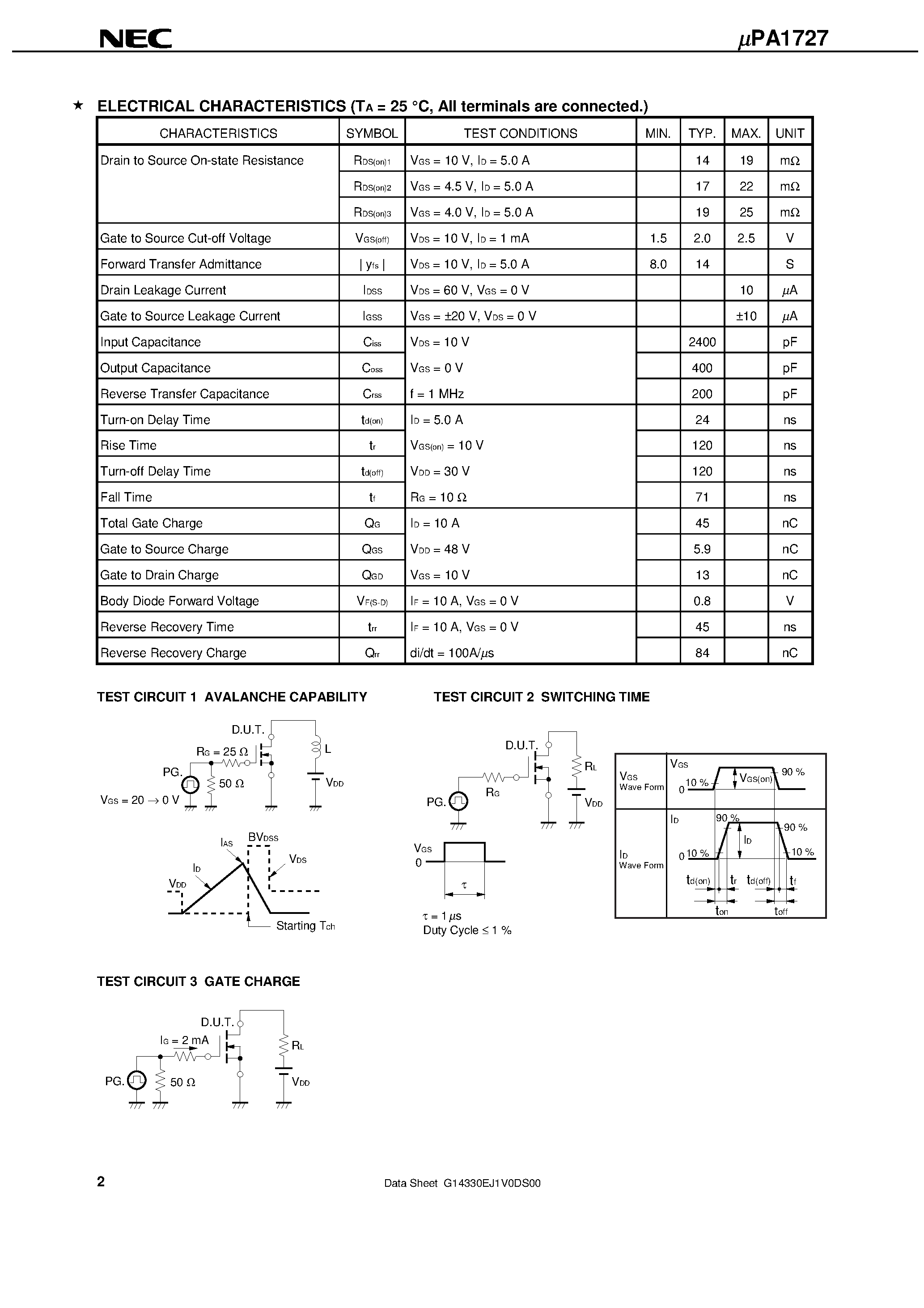 Даташит UPA1727 - SWITCHING N-CHANNEL POWER MOS FET INDUSTRIAL USE страница 2