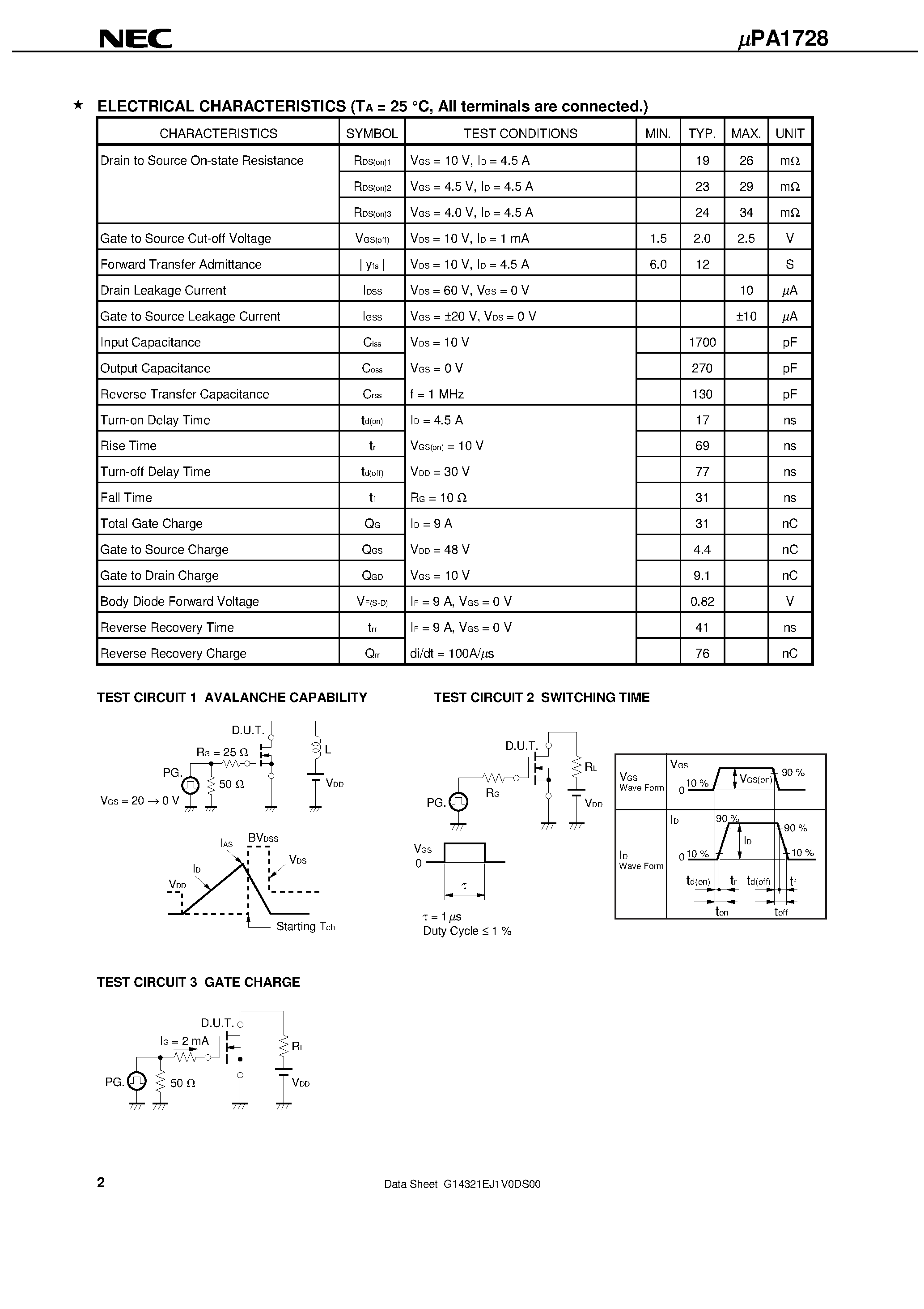 Даташит UPA1728 - SWITCHING N-CHANNEL POWER MOS FET INDUSTRIAL USE страница 2