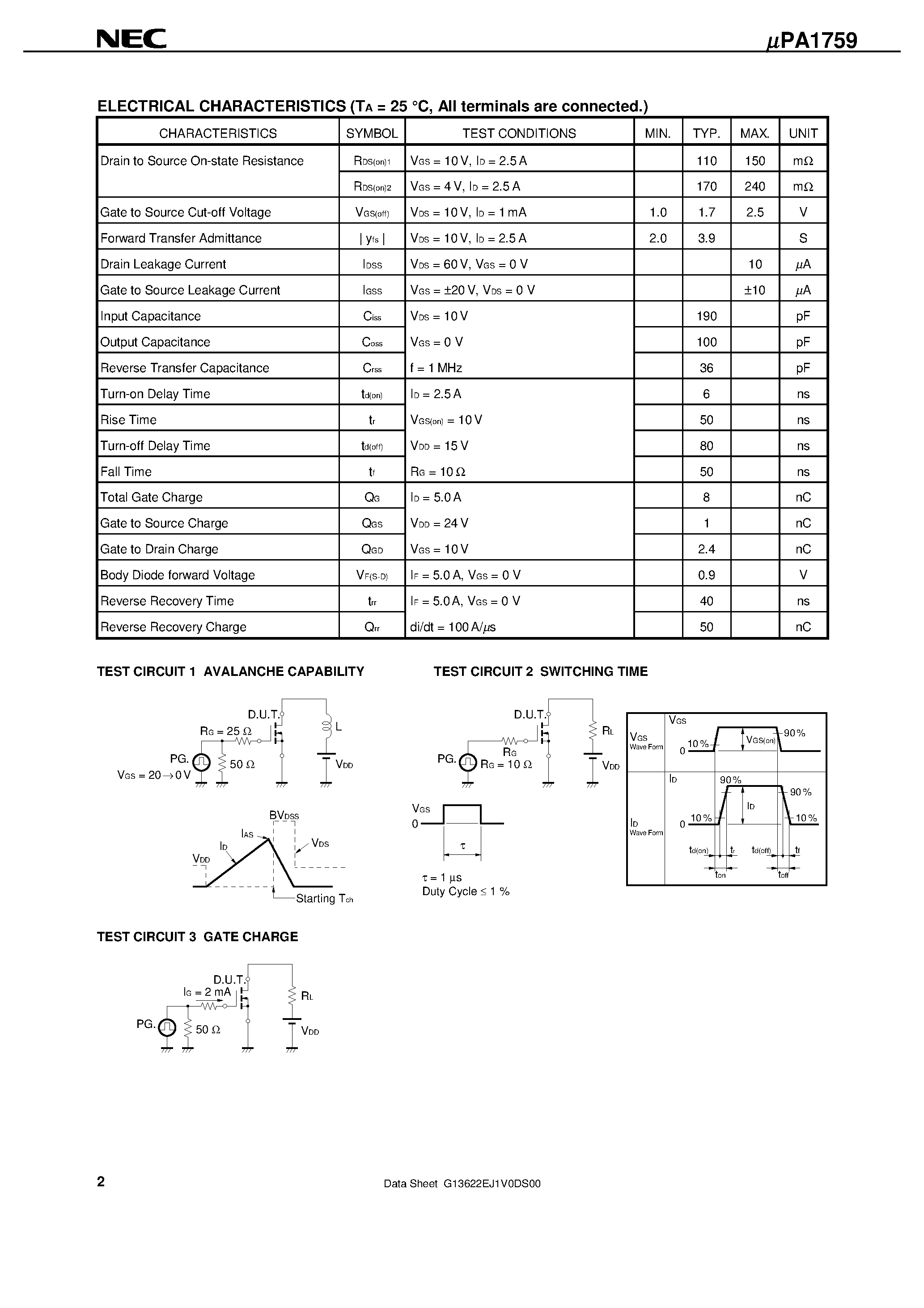 Даташит UPA1759 - SWITCHING N-CHANNEL POWER MOS FET INDUSTRIAL USE страница 2