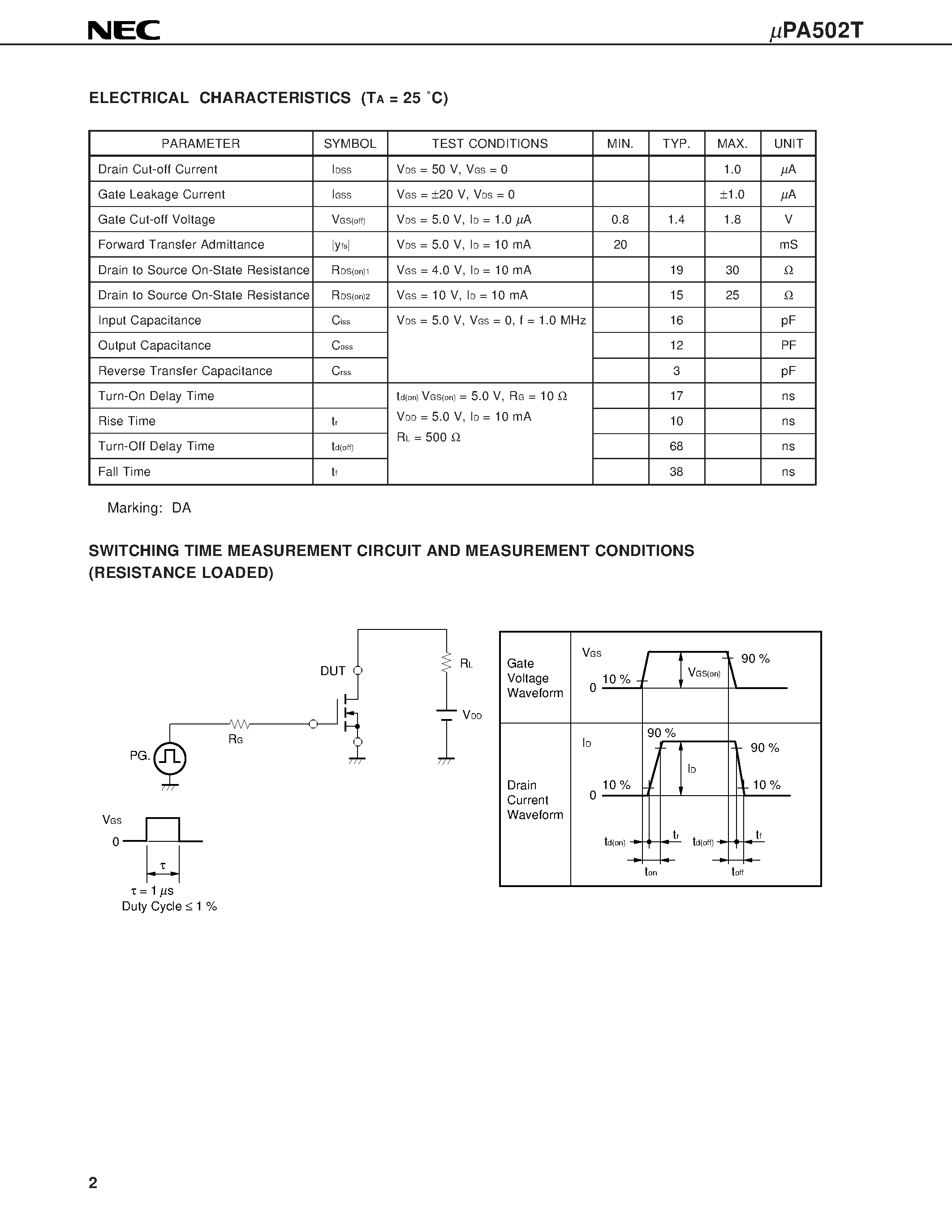 Даташит UPA502T - N-CHANNEL MOS FET 5-PIN 2 CIRCUITS страница 2