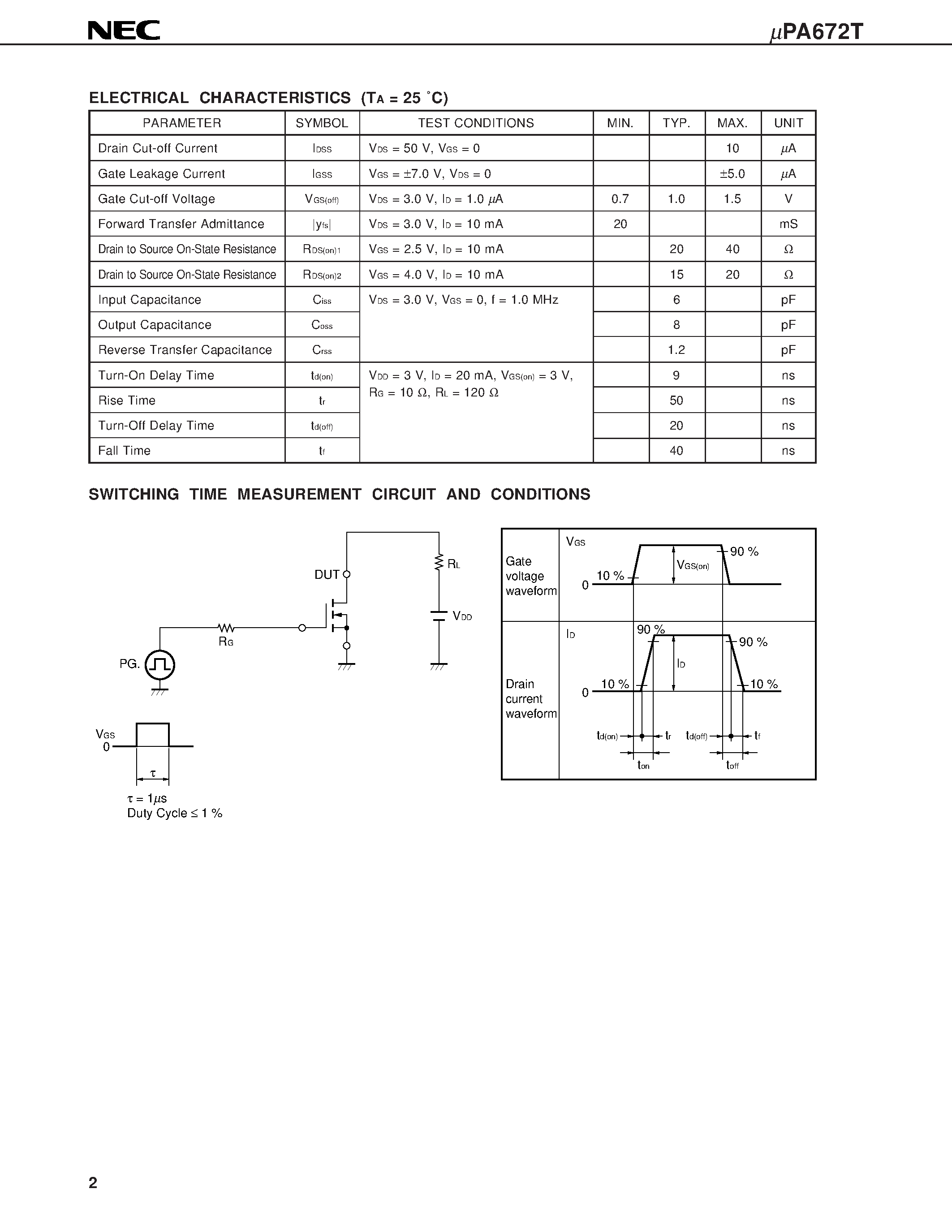 Даташит UPA672 - N-CHANNEL MOS FET ARRAY FOR SWITCHING страница 2