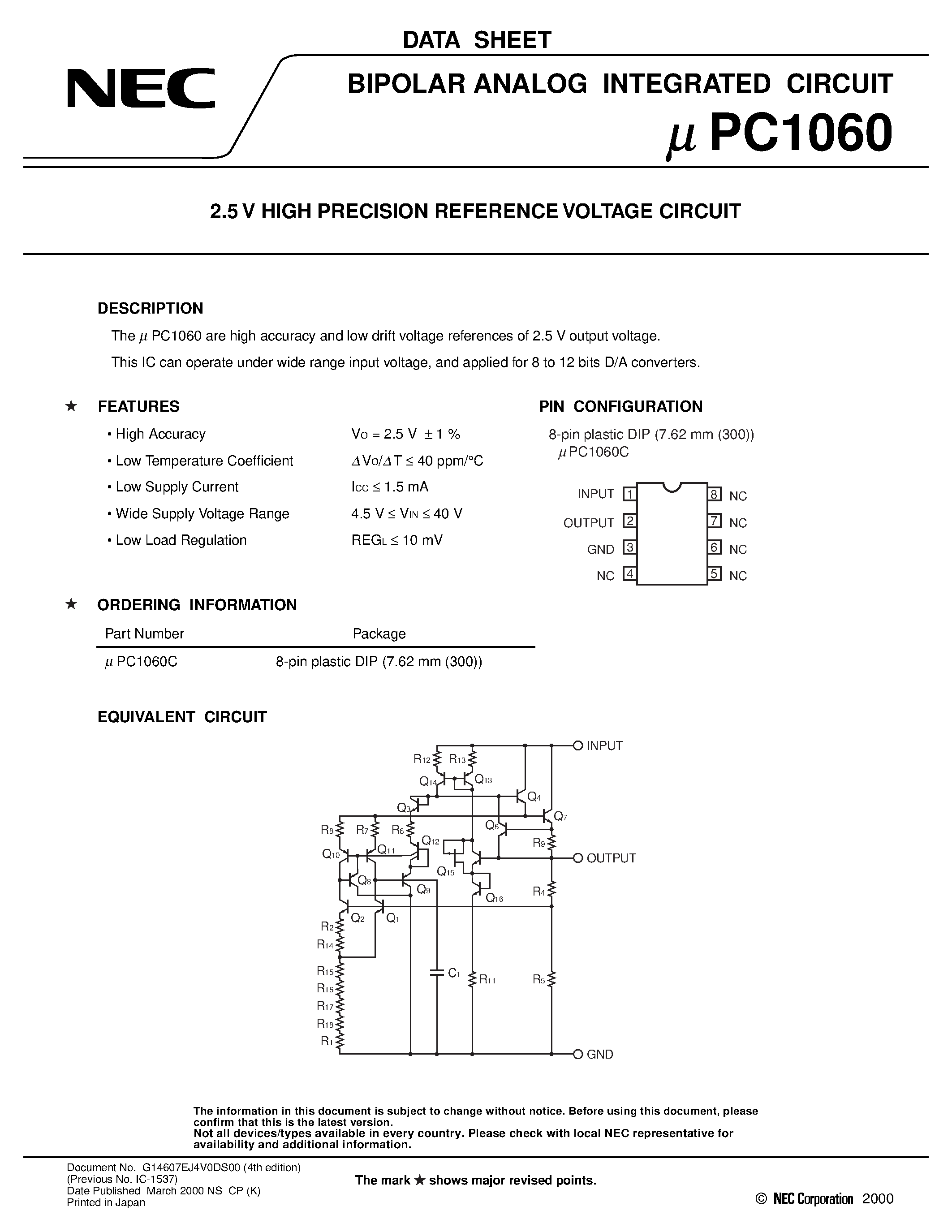 Даташит UPC1060 - 2.5 V HIGH PRECISION REFERENCE VOLTAGE CIRCUIT страница 1