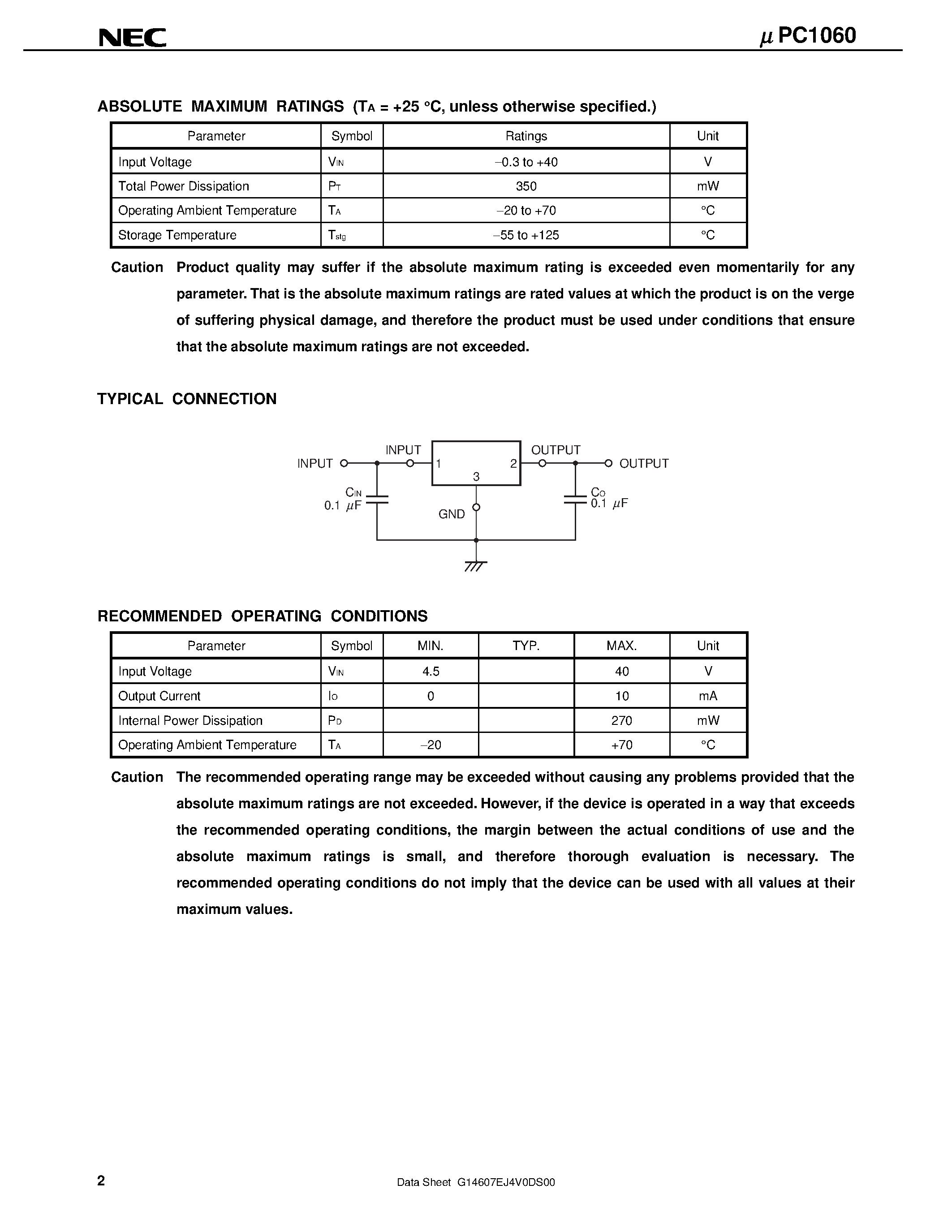 Даташит UPC1060 - 2.5 V HIGH PRECISION REFERENCE VOLTAGE CIRCUIT страница 2