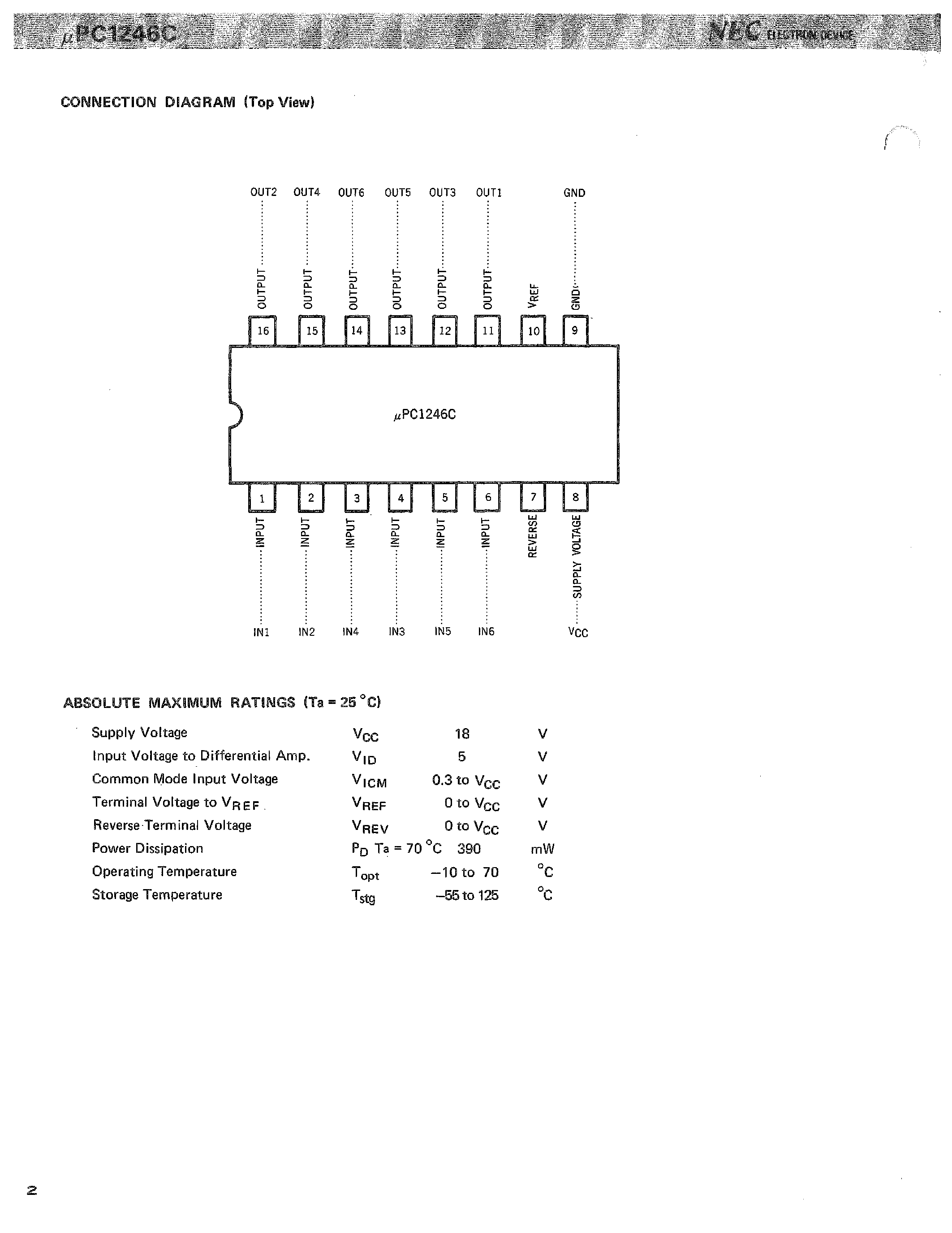 Даташит UPC1246C - PREDRIVER FOR 3-PHASES DC BRUSHLESS MOTOR страница 2